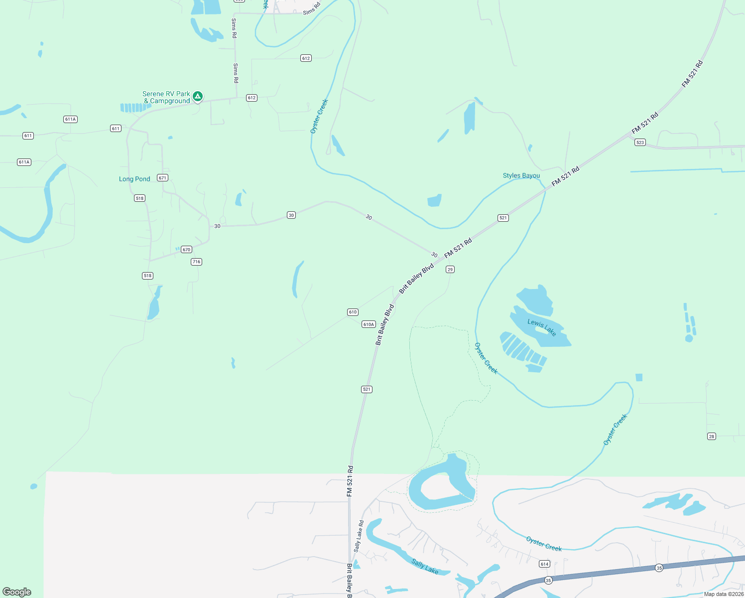 map of restaurants, bars, coffee shops, grocery stores, and more near County Road 610 in Angleton
