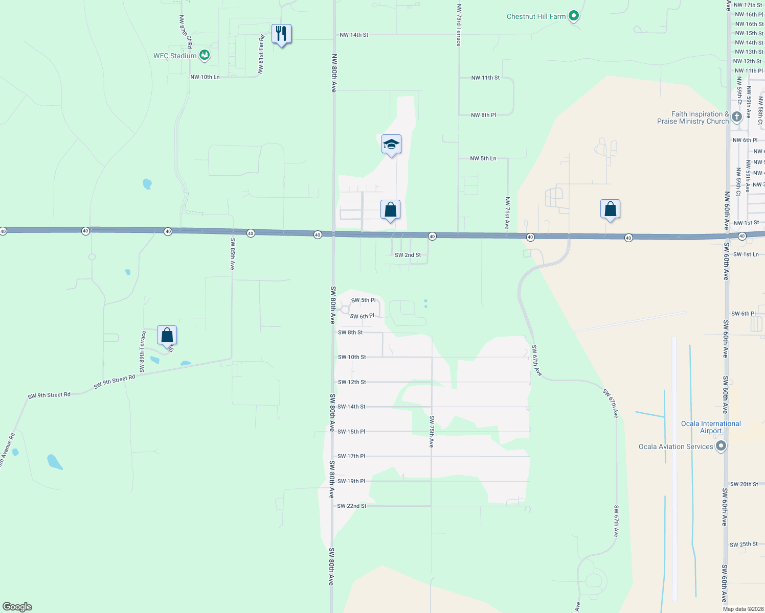 map of restaurants, bars, coffee shops, grocery stores, and more near 583 Southwest 77th Court in Ocala