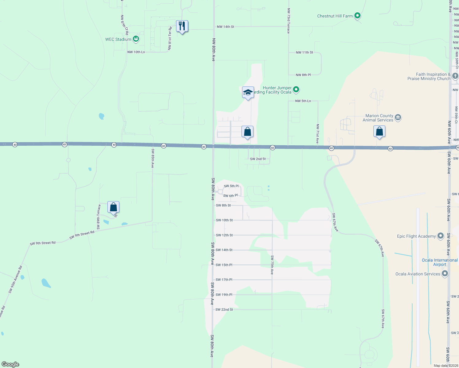 map of restaurants, bars, coffee shops, grocery stores, and more near 7881 Southwest 5th Place in Ocala