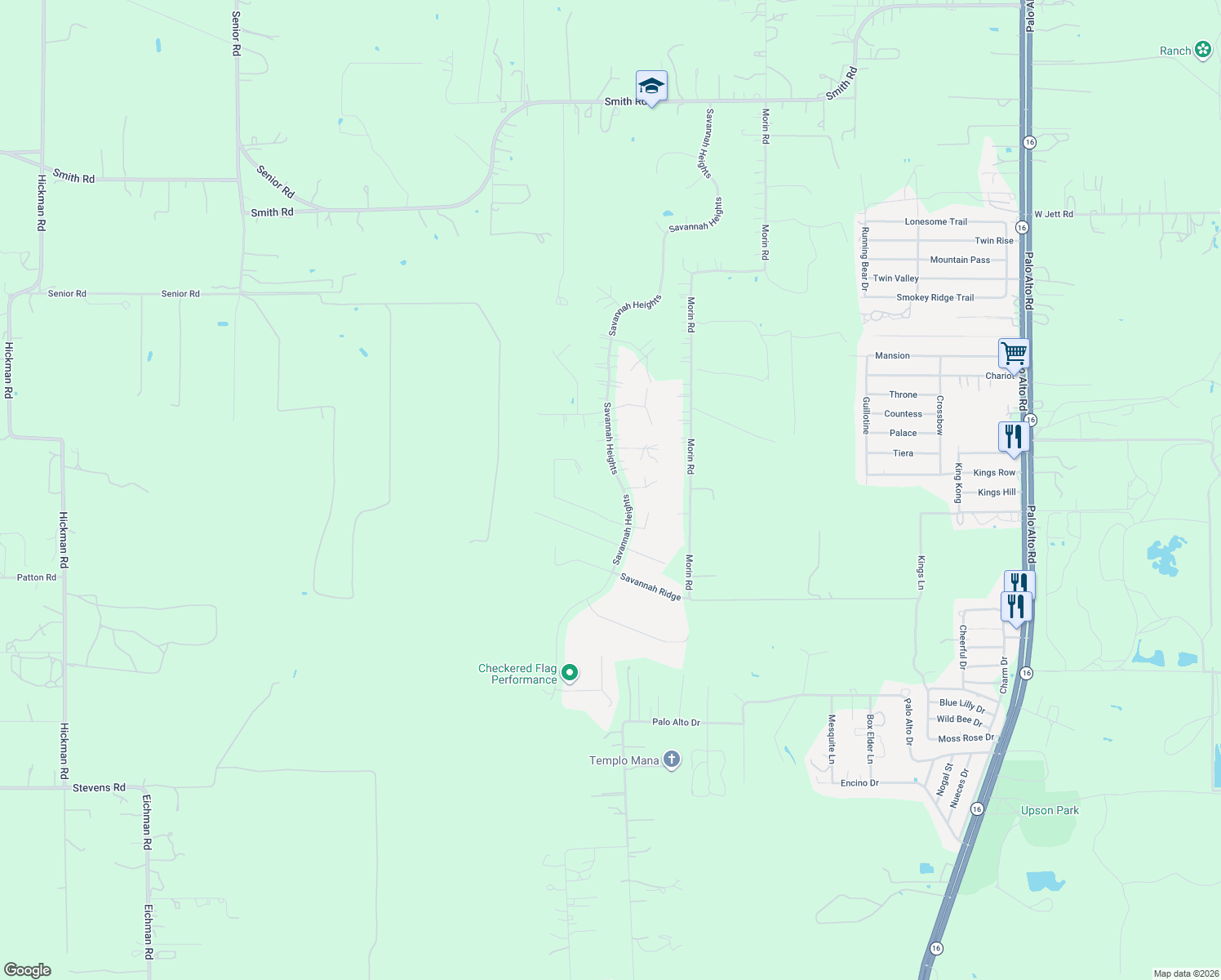 map of restaurants, bars, coffee shops, grocery stores, and more near 22719 Savannah Heights in Von Ormy
