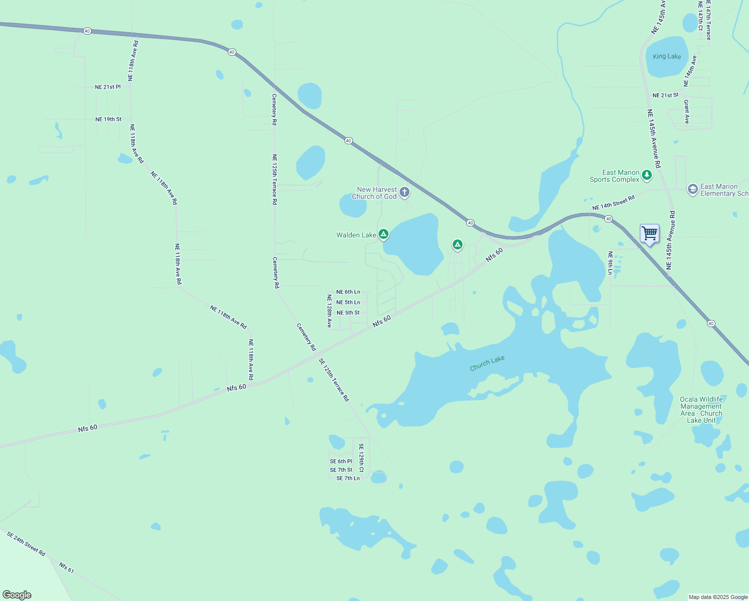 map of restaurants, bars, coffee shops, grocery stores, and more near 672 Northeast 130th Court in Silver Springs