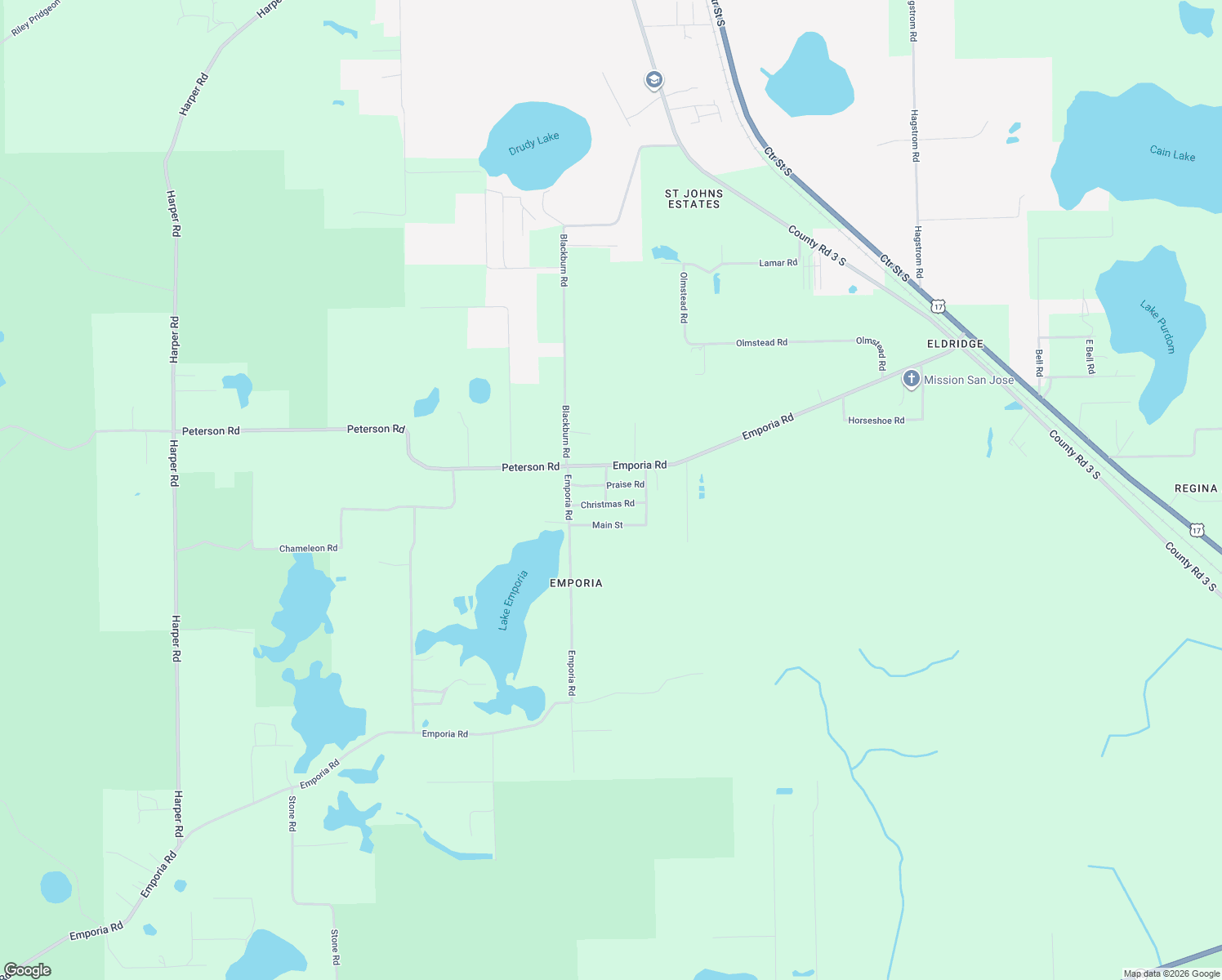 map of restaurants, bars, coffee shops, grocery stores, and more near 345 Praise Road in Pierson