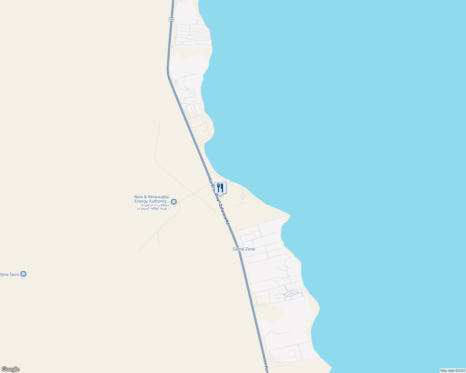 map of restaurants, bars, coffee shops, grocery stores, and more near Ain El Sokhna - Zafarana Road in Attaka