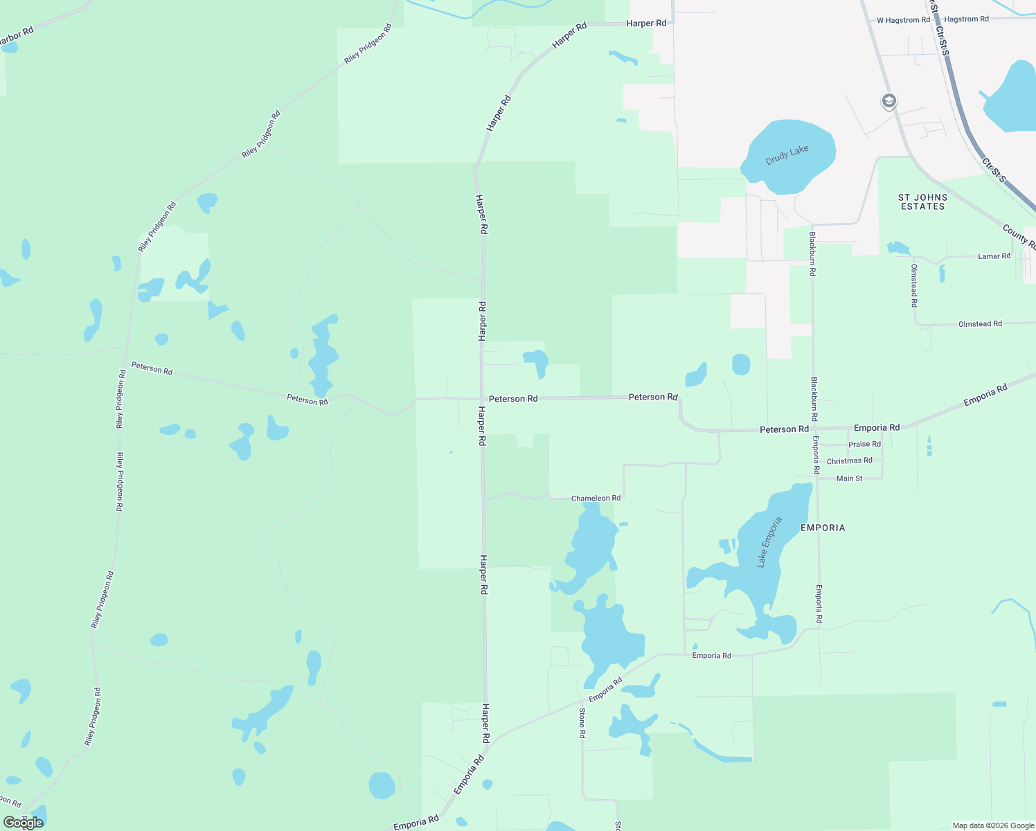 map of restaurants, bars, coffee shops, grocery stores, and more near 1245 Peterson Road in Pierson