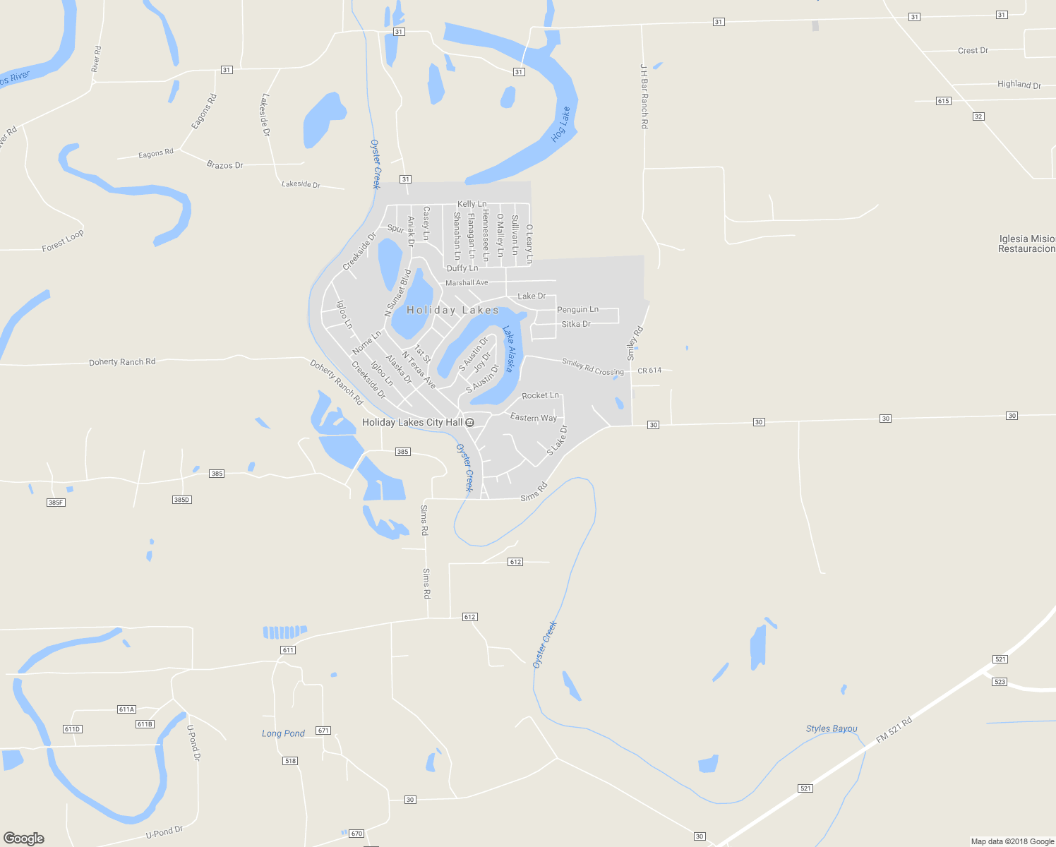 map of restaurants, bars, coffee shops, grocery stores, and more near 111 Eastern Way in Holiday Lakes