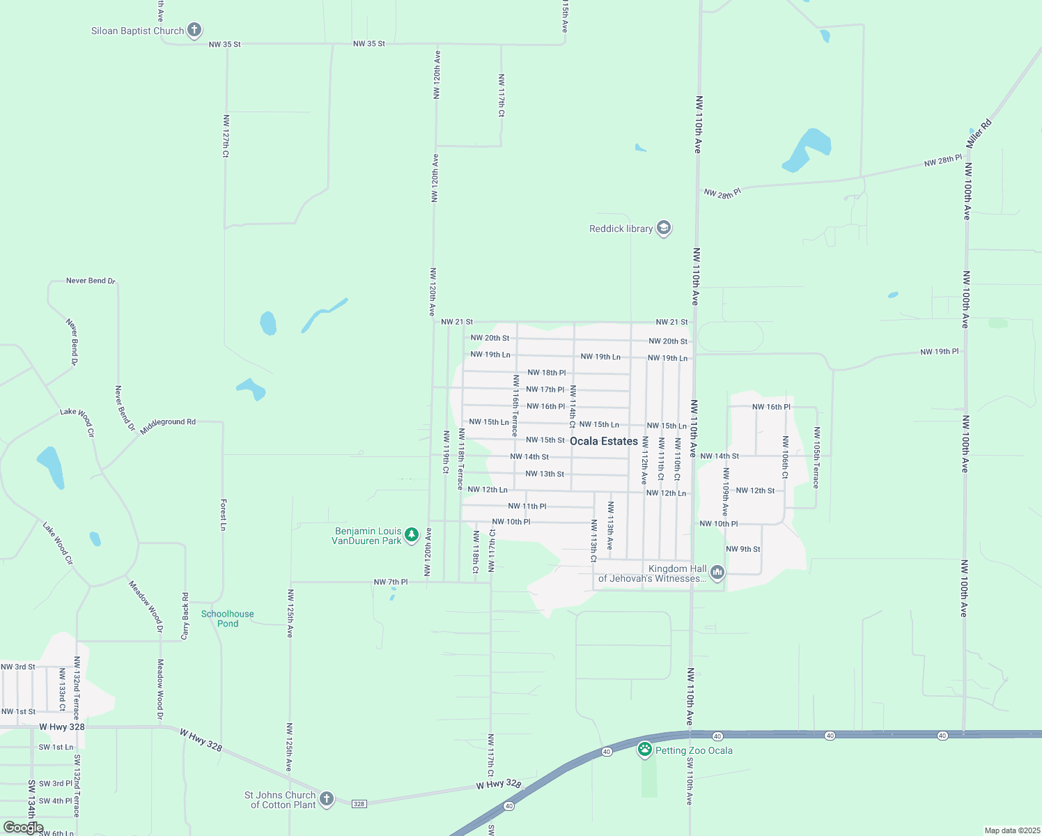 map of restaurants, bars, coffee shops, grocery stores, and more near 1551 Northwest 116th Terrace in Ocala