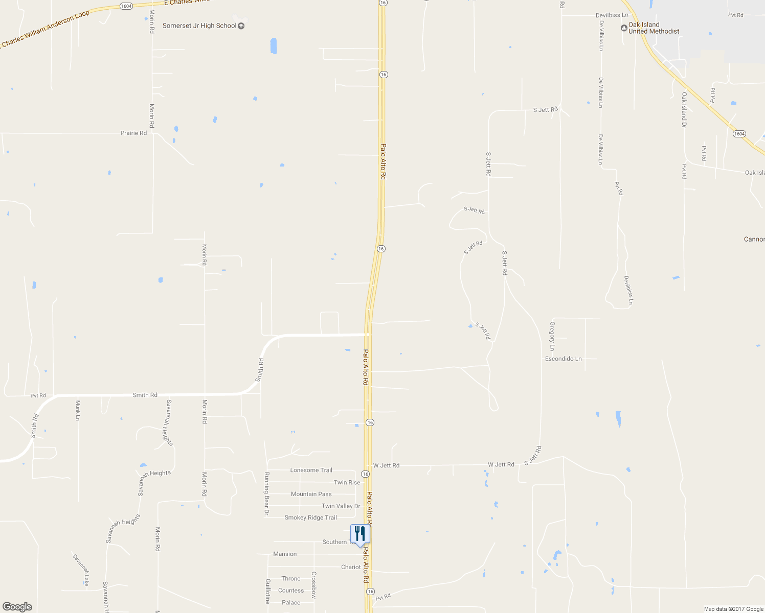 map of restaurants, bars, coffee shops, grocery stores, and more near 20980 Texas 16 in Von Ormy