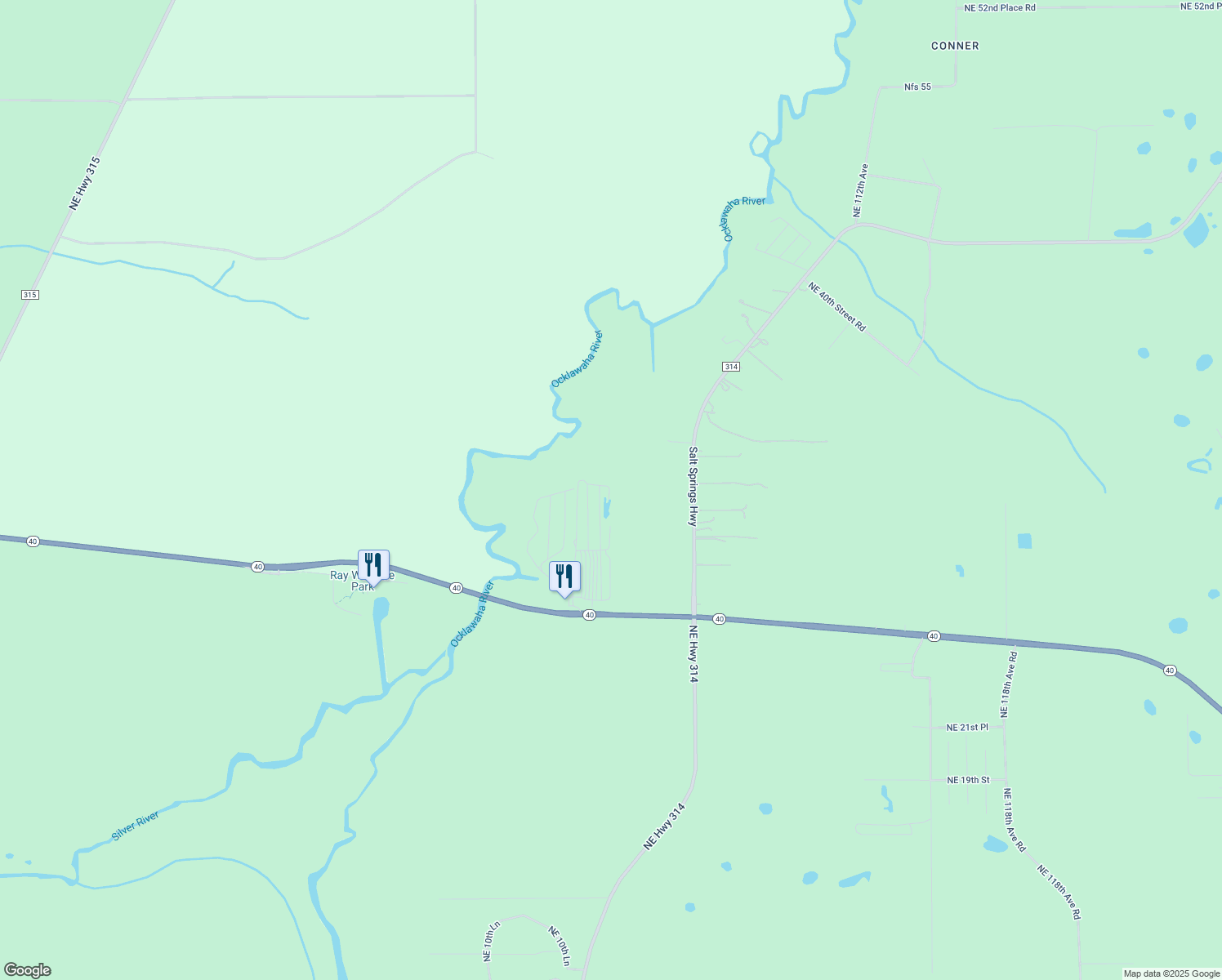 map of restaurants, bars, coffee shops, grocery stores, and more near 3330 Northeast 102nd Avenue Road in Silver Springs