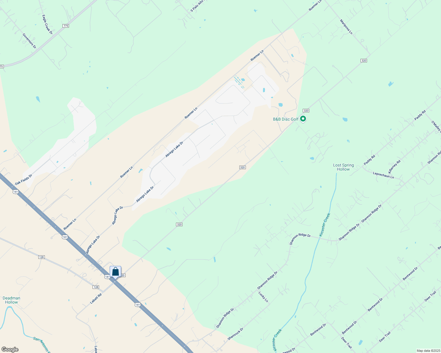 map of restaurants, bars, coffee shops, grocery stores, and more near 1261 County Road 320 in Floresville
