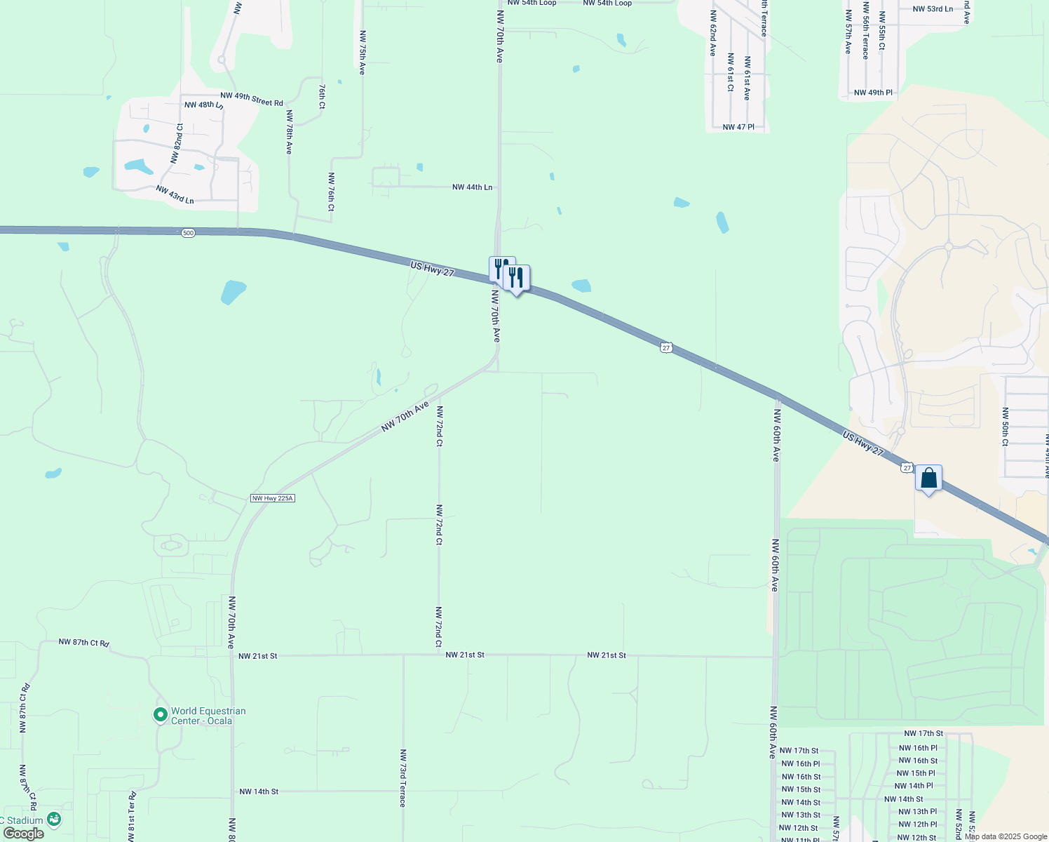 map of restaurants, bars, coffee shops, grocery stores, and more near 3150 Northwest 68th Avenue in Ocala