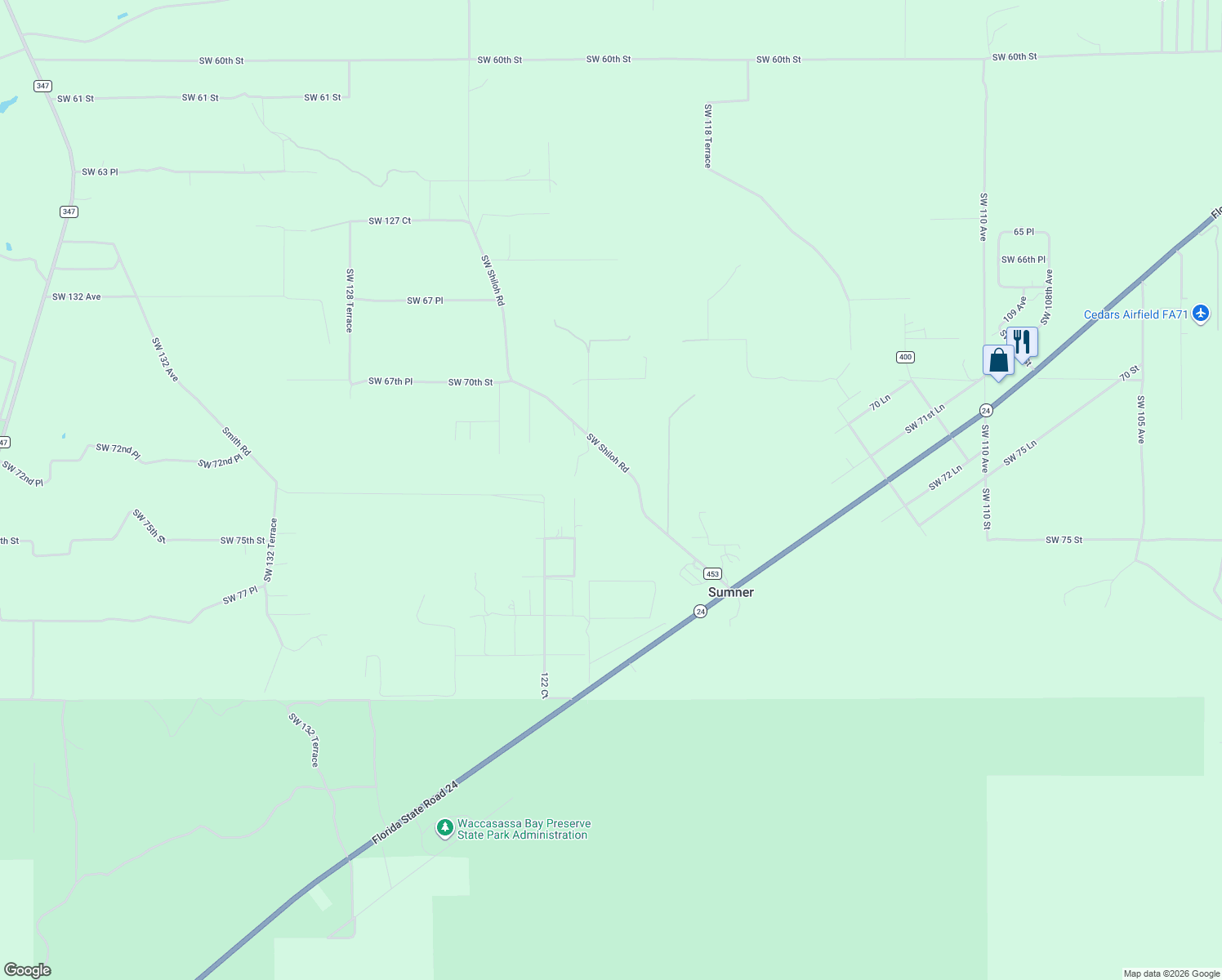 map of restaurants, bars, coffee shops, grocery stores, and more near 12170 Southwest Shiloh Road in Cedar Key