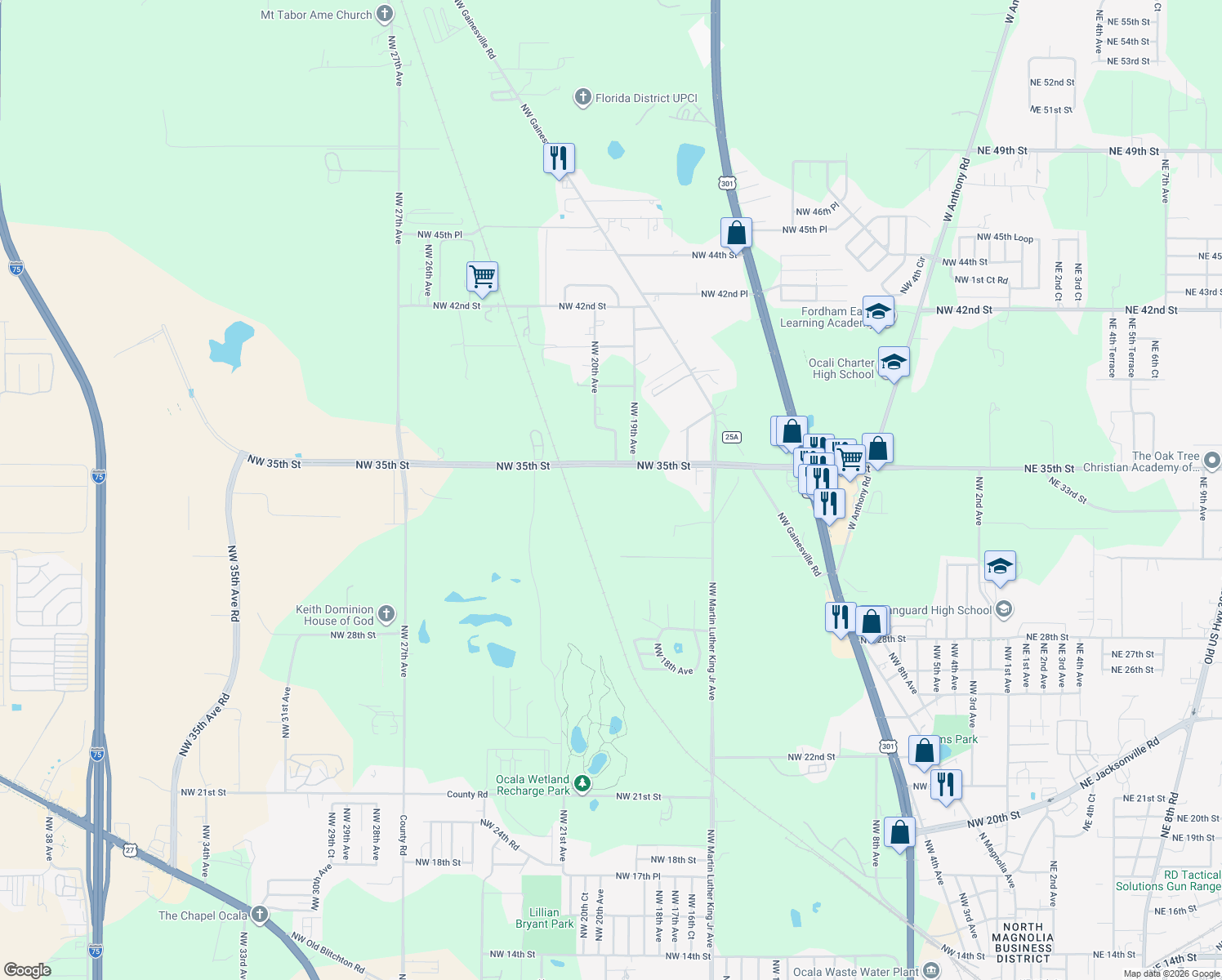 map of restaurants, bars, coffee shops, grocery stores, and more near 2004 Northwest 35th Street in Ocala