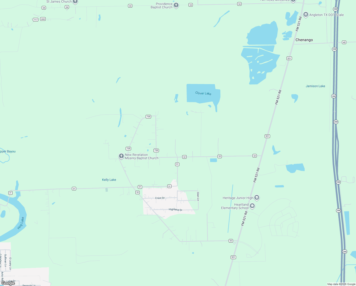 map of restaurants, bars, coffee shops, grocery stores, and more near 1200 County Road 32 in Angleton