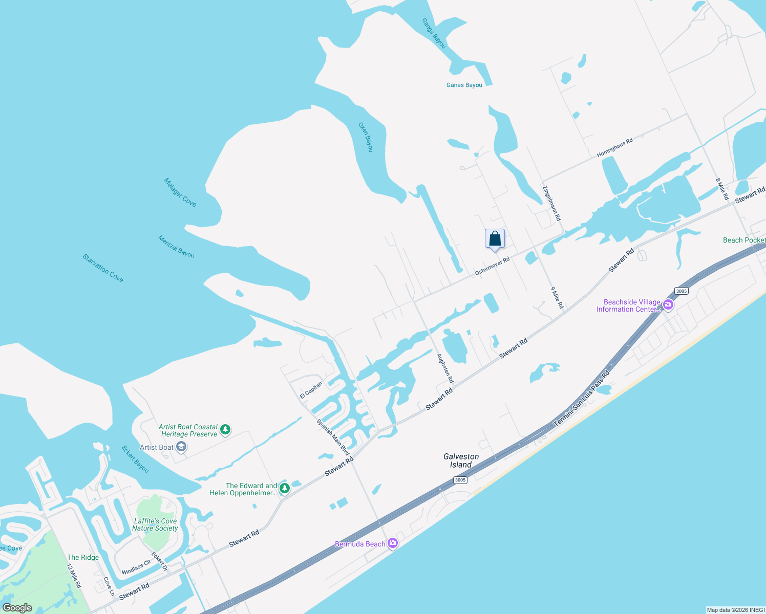 map of restaurants, bars, coffee shops, grocery stores, and more near 12330 Jenkins Rd in Galveston