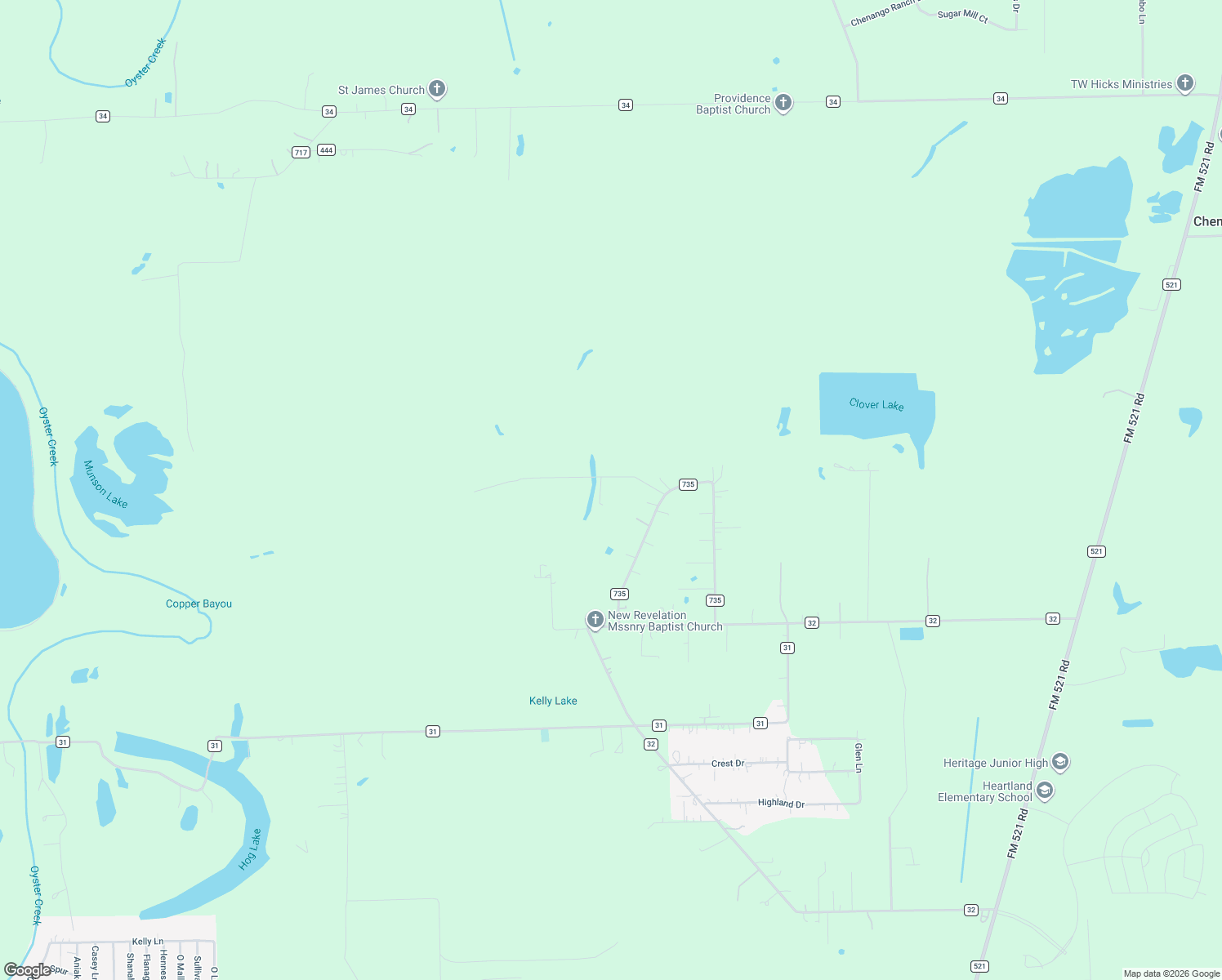 map of restaurants, bars, coffee shops, grocery stores, and more near 327 County Road 735 in Angleton