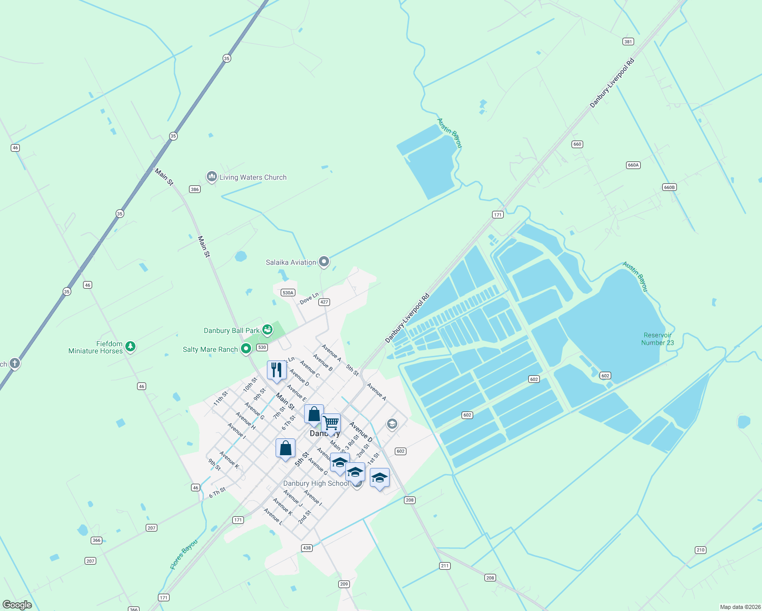 map of restaurants, bars, coffee shops, grocery stores, and more near 14619 Quail Ridge Road in Danbury
