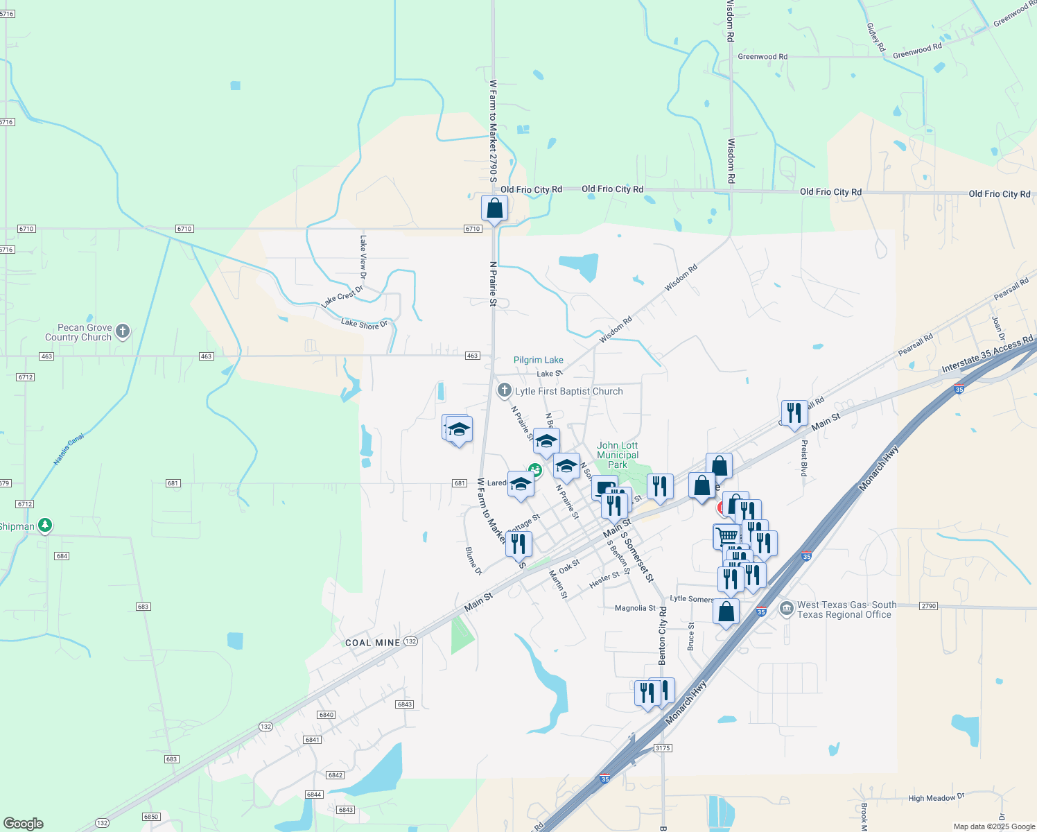 map of restaurants, bars, coffee shops, grocery stores, and more near 18815 North Prairie Street in Lytle