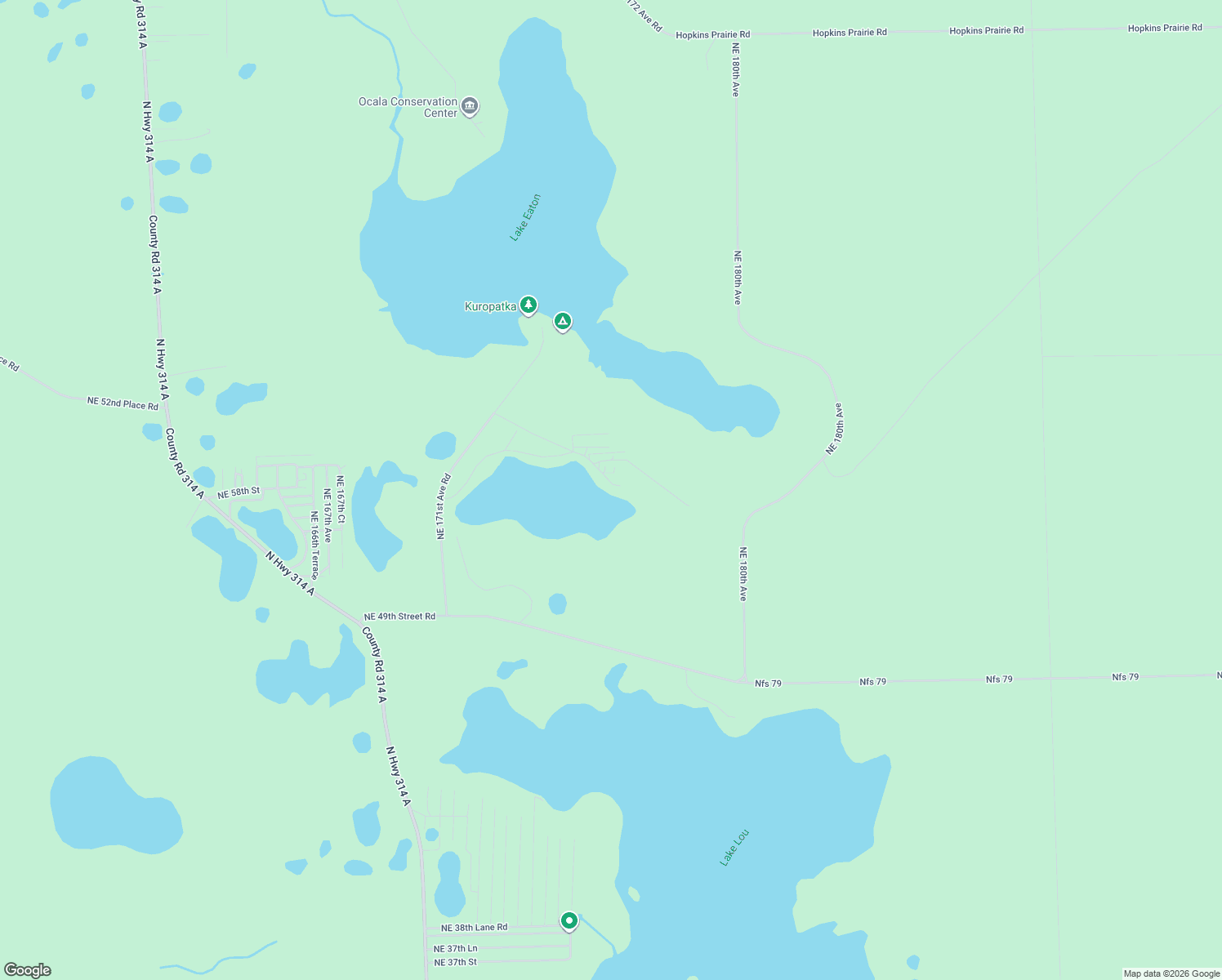 map of restaurants, bars, coffee shops, grocery stores, and more near 17624 Northeast 61st Street Road in Silver Springs