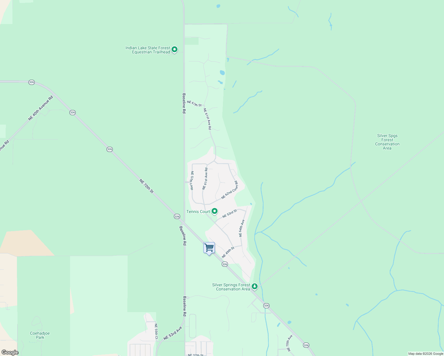 map of restaurants, bars, coffee shops, grocery stores, and more near 6189 Northeast 57th Place in Silver Springs