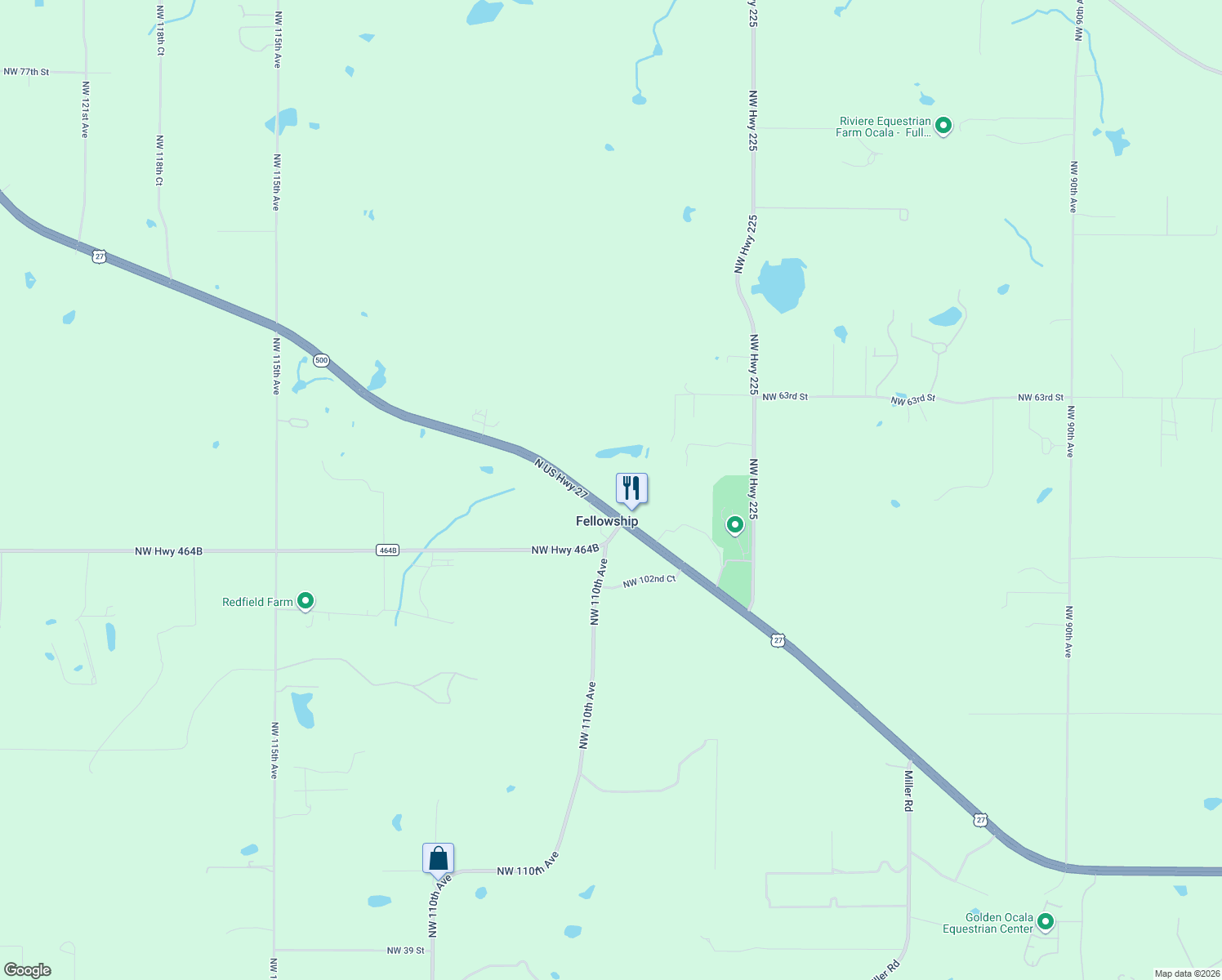 map of restaurants, bars, coffee shops, grocery stores, and more near 10479 U.S. 27 in Ocala