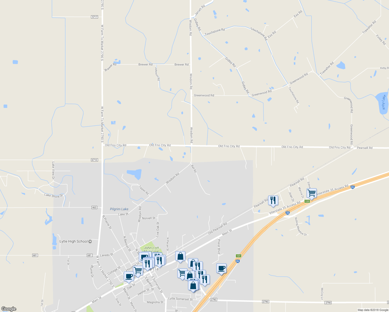 map of restaurants, bars, coffee shops, grocery stores, and more near 14844 Old Frio City Road in Lytle