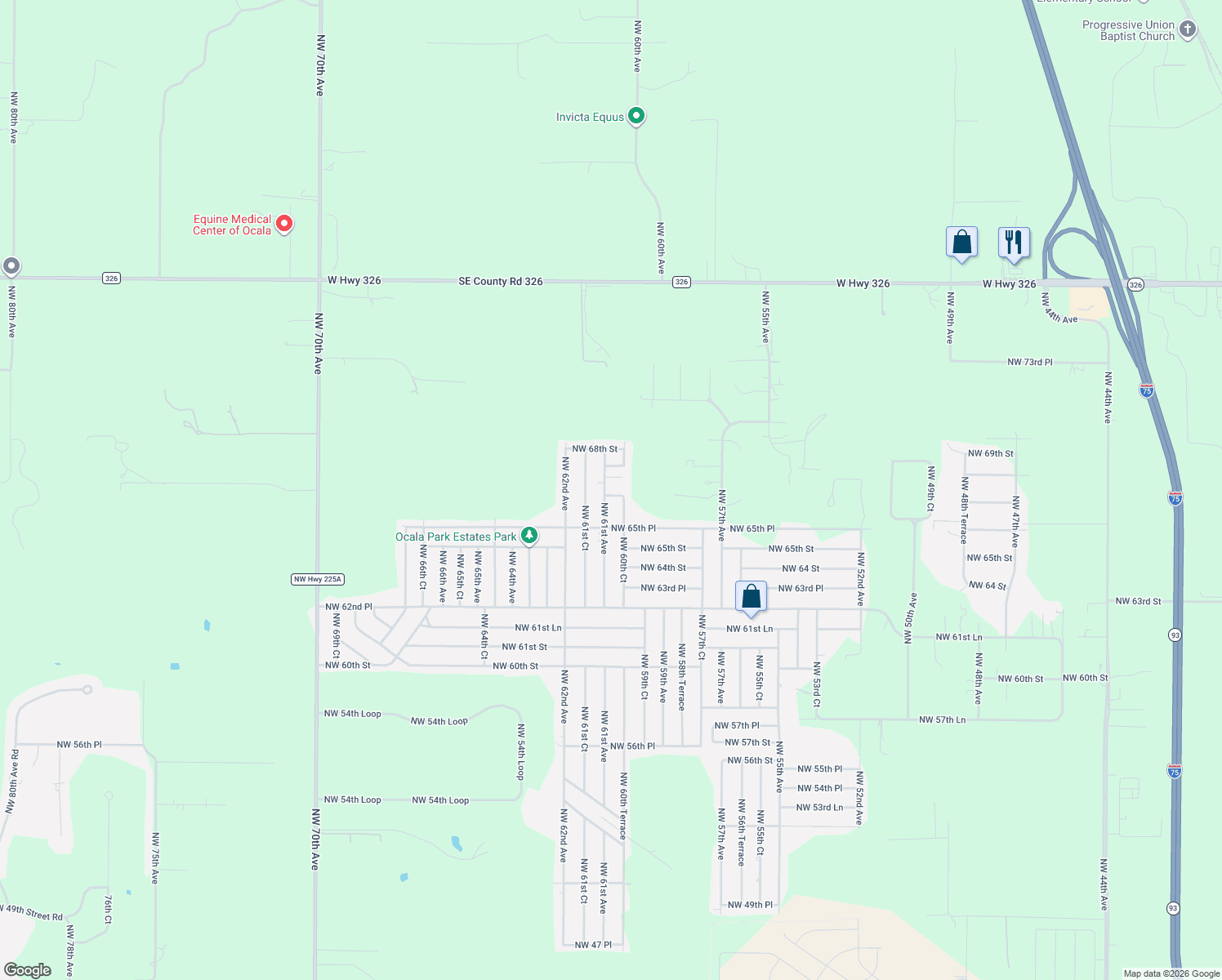 map of restaurants, bars, coffee shops, grocery stores, and more near 6691 Northwest 61st Avenue in Ocala