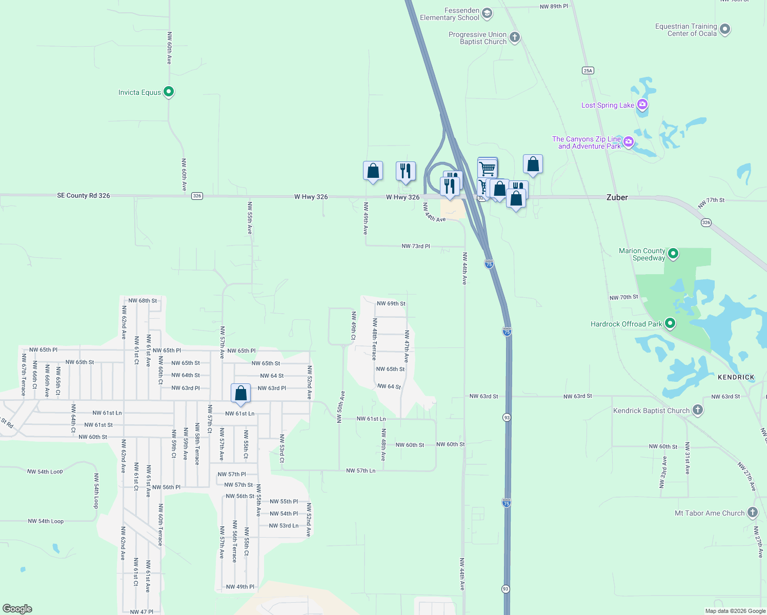 map of restaurants, bars, coffee shops, grocery stores, and more near 4780 Northwest 69th Street in Ocala