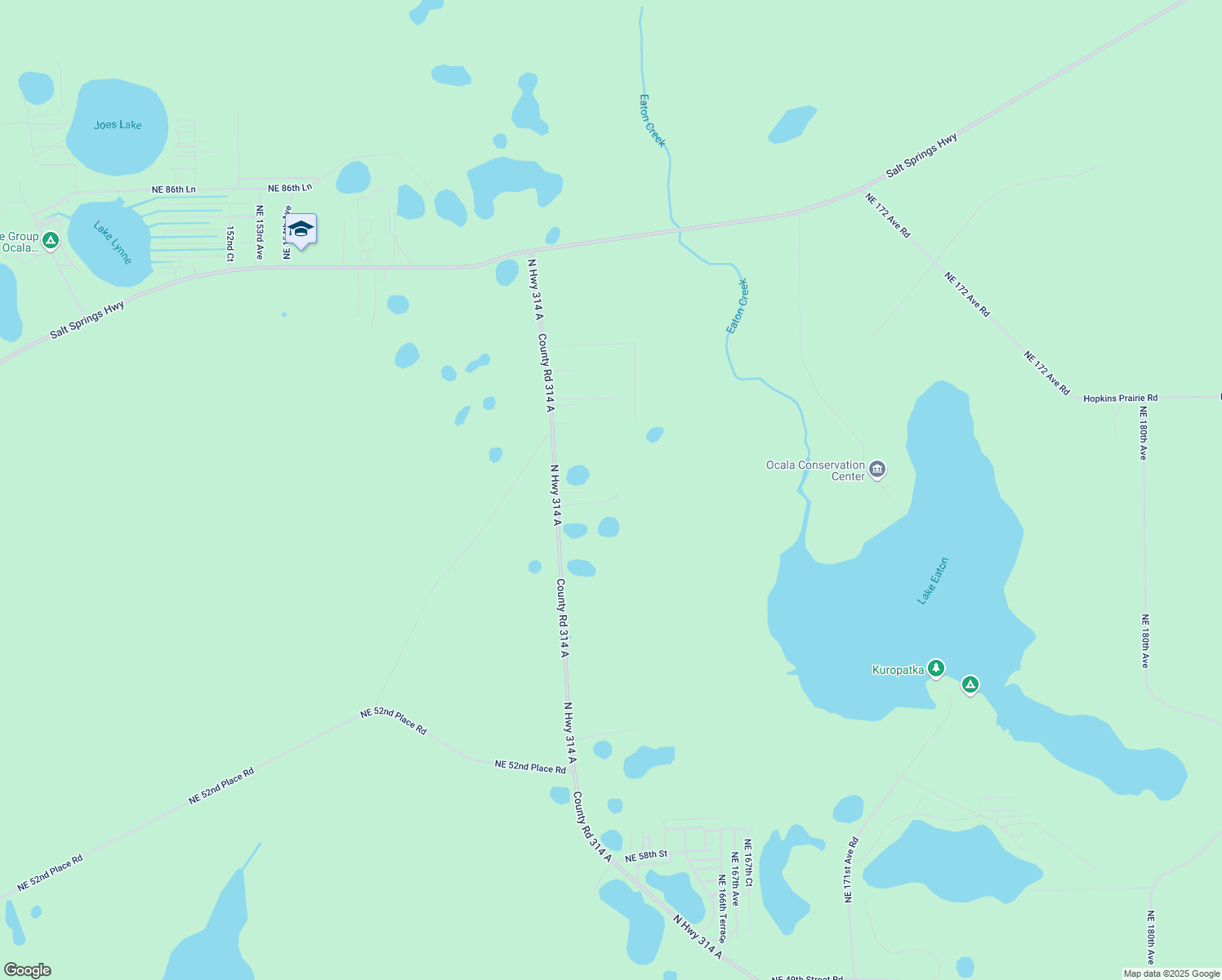 map of restaurants, bars, coffee shops, grocery stores, and more near 16387 Northeast 73rd Street in Silver Springs