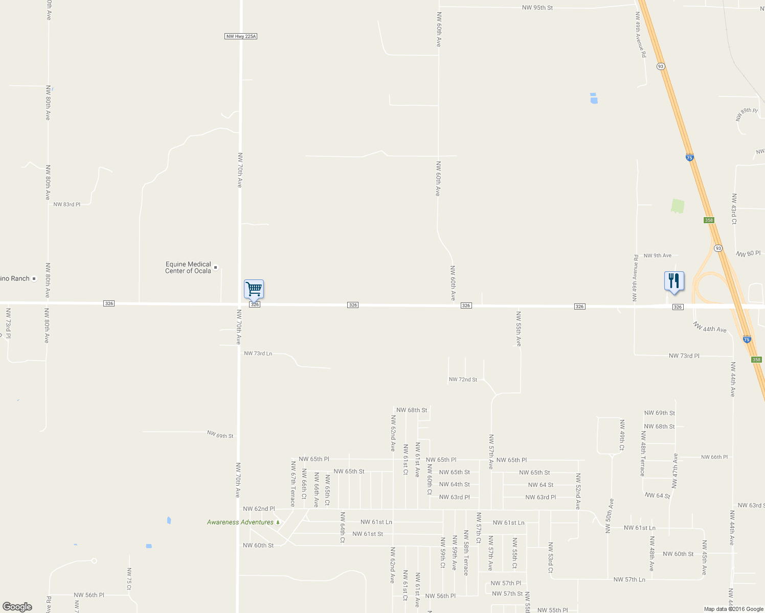map of restaurants, bars, coffee shops, grocery stores, and more near 6260 County Road 326 in Ocala