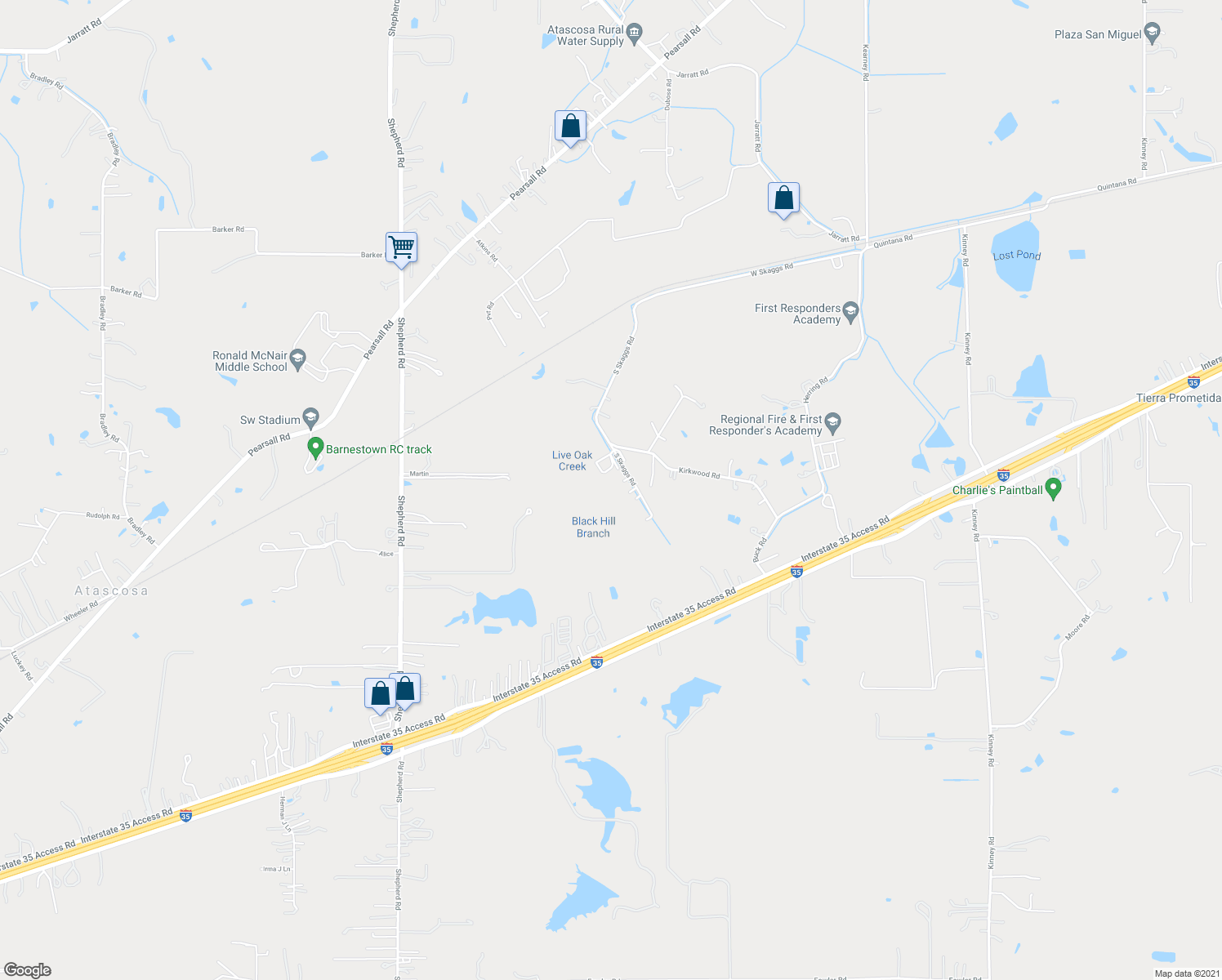 map of restaurants, bars, coffee shops, grocery stores, and more near 15563 S Skaggs Rd in Atascosa