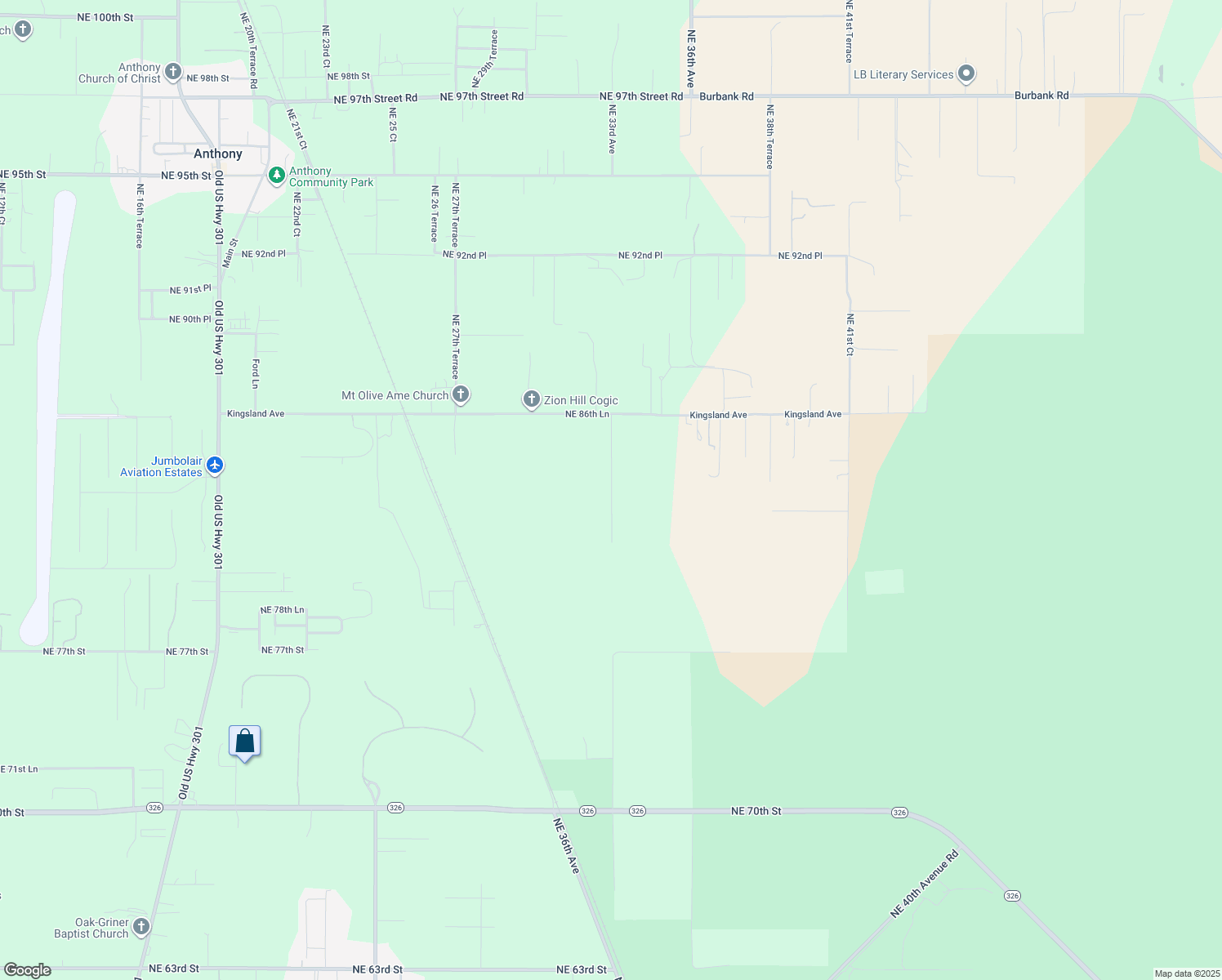 map of restaurants, bars, coffee shops, grocery stores, and more near 8356 Northeast 33rd Court in Anthony