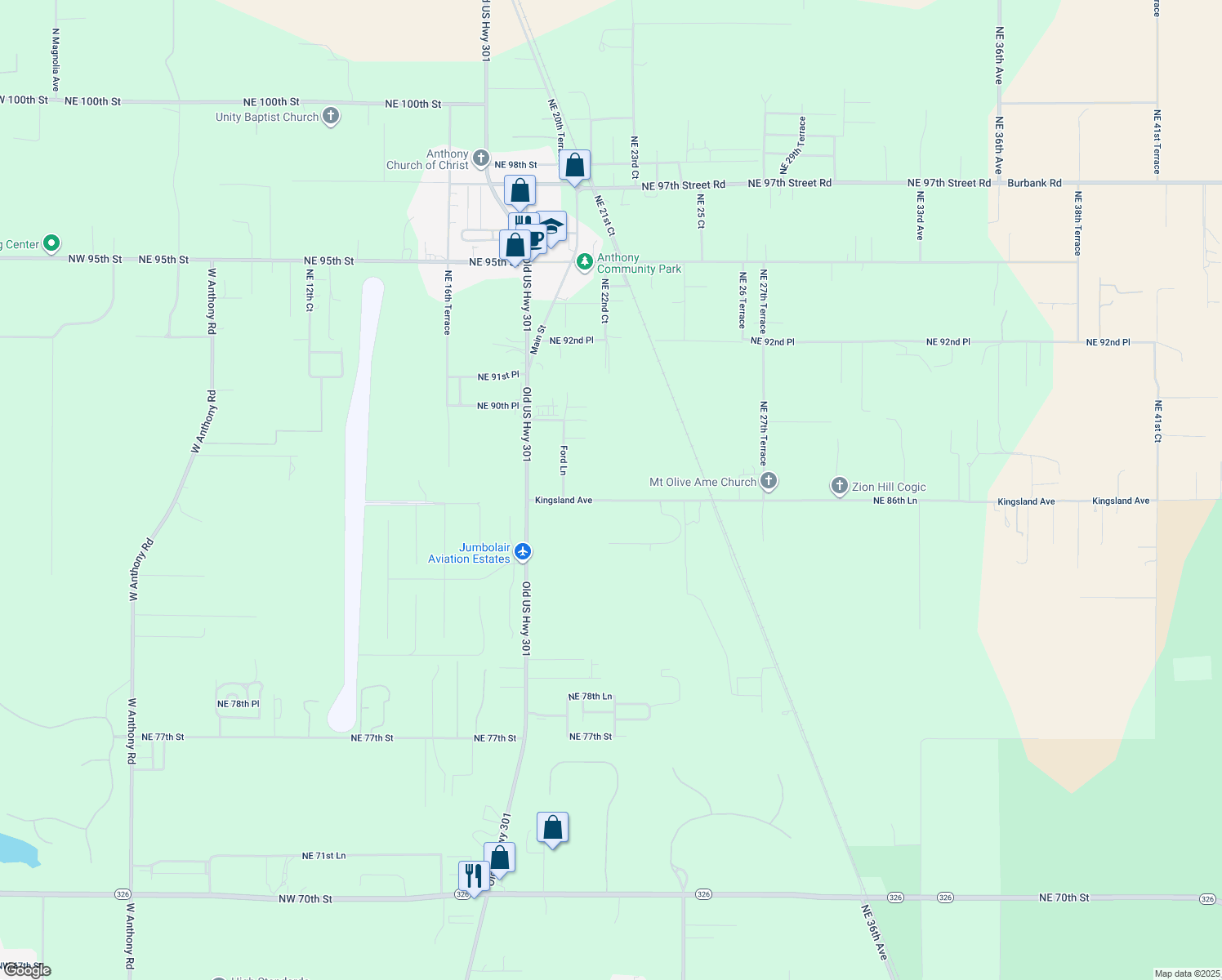 map of restaurants, bars, coffee shops, grocery stores, and more near 2235 Northeast 86th Lane in Anthony