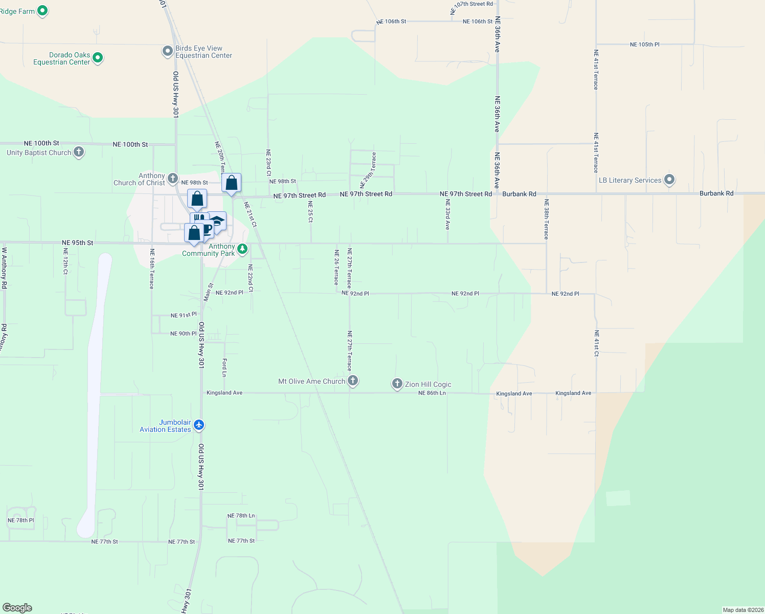 map of restaurants, bars, coffee shops, grocery stores, and more near 2970 Northeast 92nd Place in Anthony