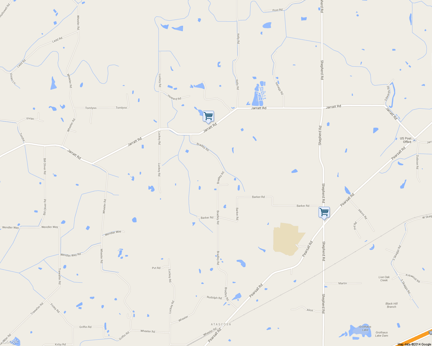 map of restaurants, bars, coffee shops, grocery stores, and more near 14035 Bradley Road in Atascosa