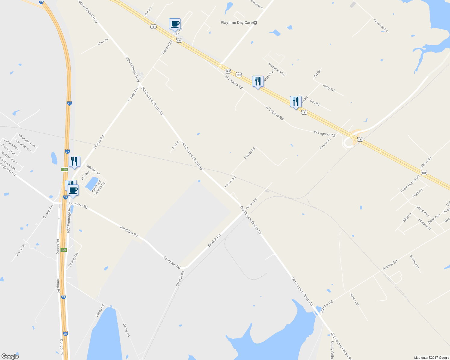map of restaurants, bars, coffee shops, grocery stores, and more near 13670 Old Corpus Christi Road in Elmendorf