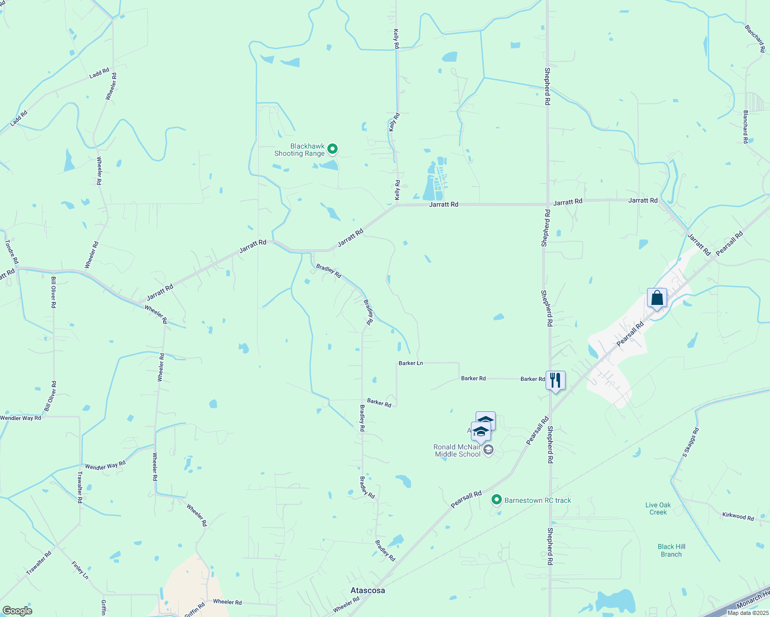 map of restaurants, bars, coffee shops, grocery stores, and more near 13950 Bradley Rd in Atascosa