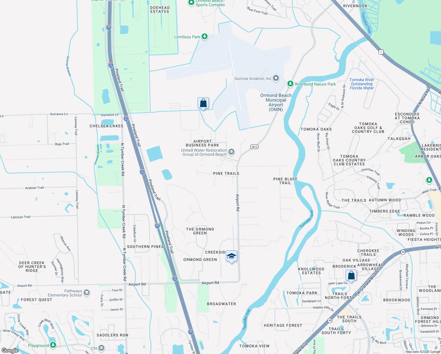 map of restaurants, bars, coffee shops, grocery stores, and more near 16 Ocean Pines Drive in Ormond Beach