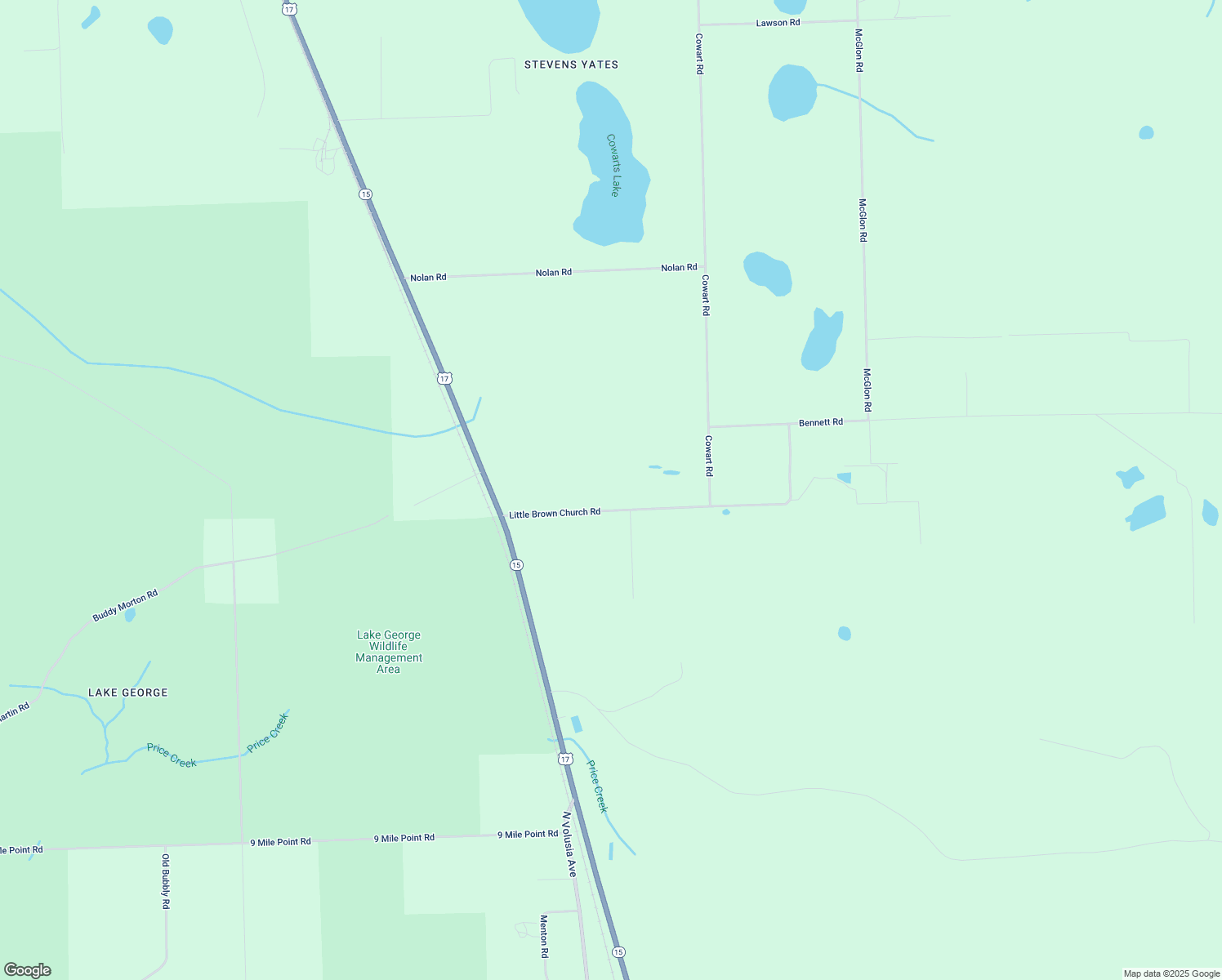 map of restaurants, bars, coffee shops, grocery stores, and more near 200 Little Brown Church Road in Pierson