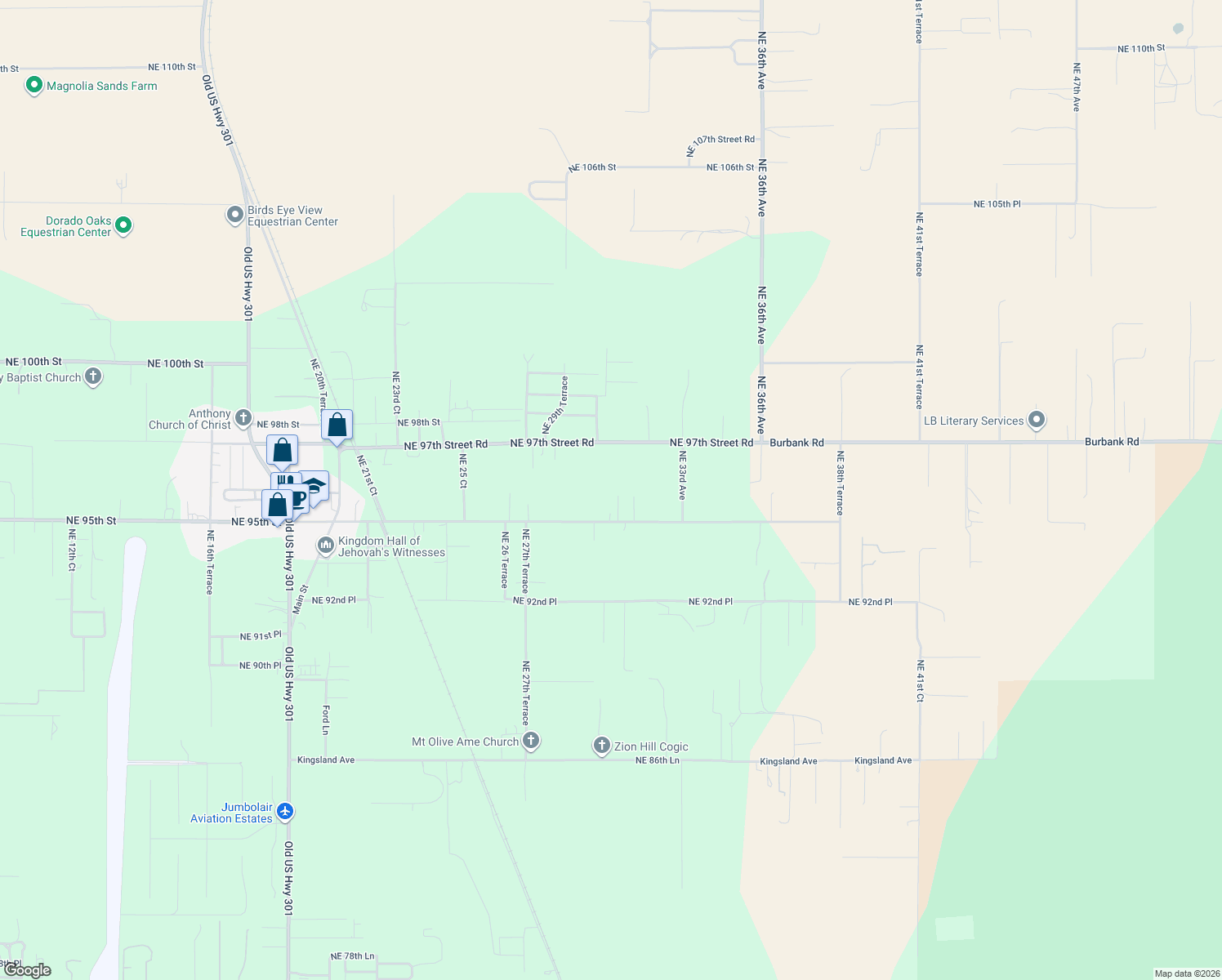 map of restaurants, bars, coffee shops, grocery stores, and more near 3123 Northeast 95th Street in Anthony