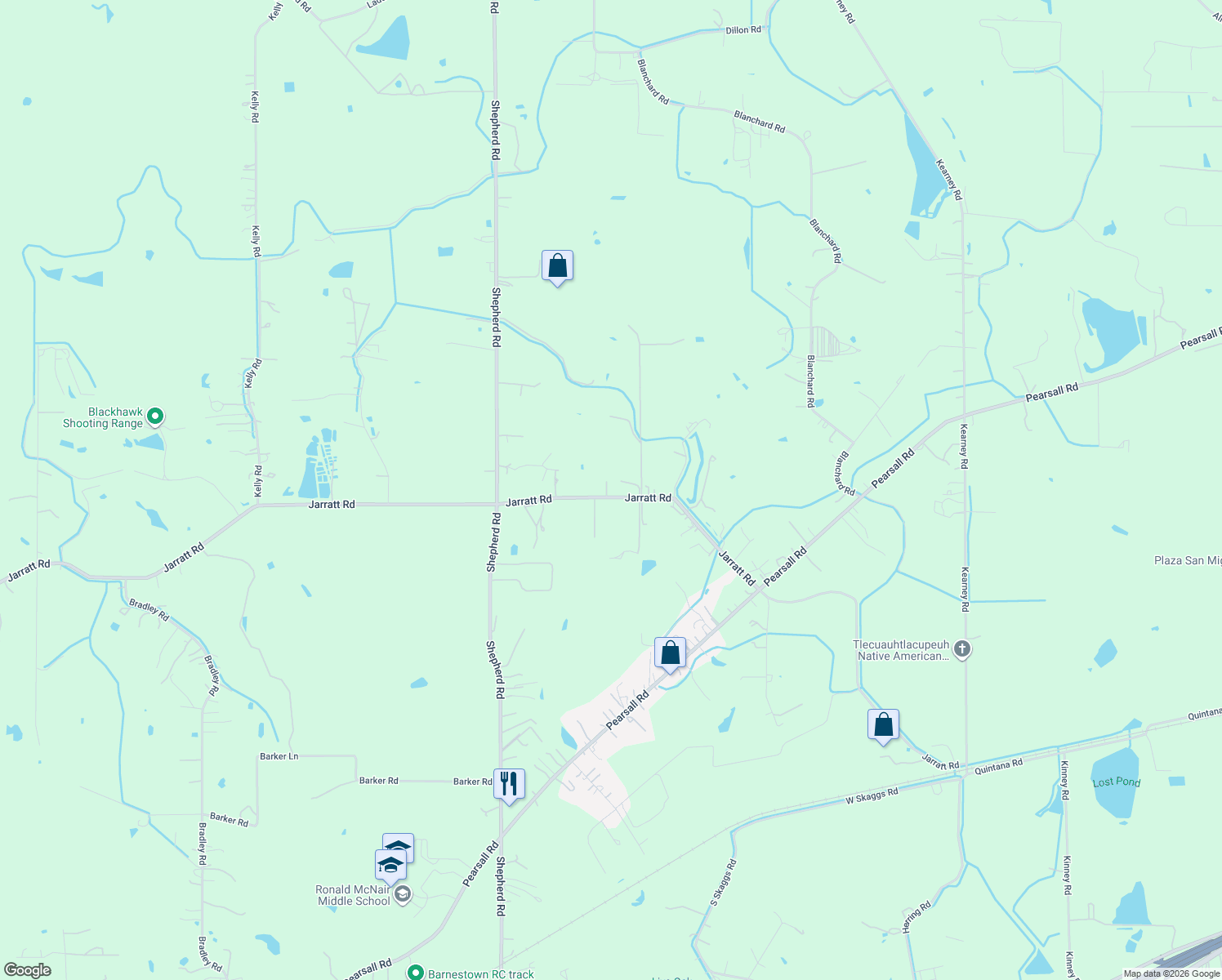 map of restaurants, bars, coffee shops, grocery stores, and more near 11220 Jarratt Road in Atascosa