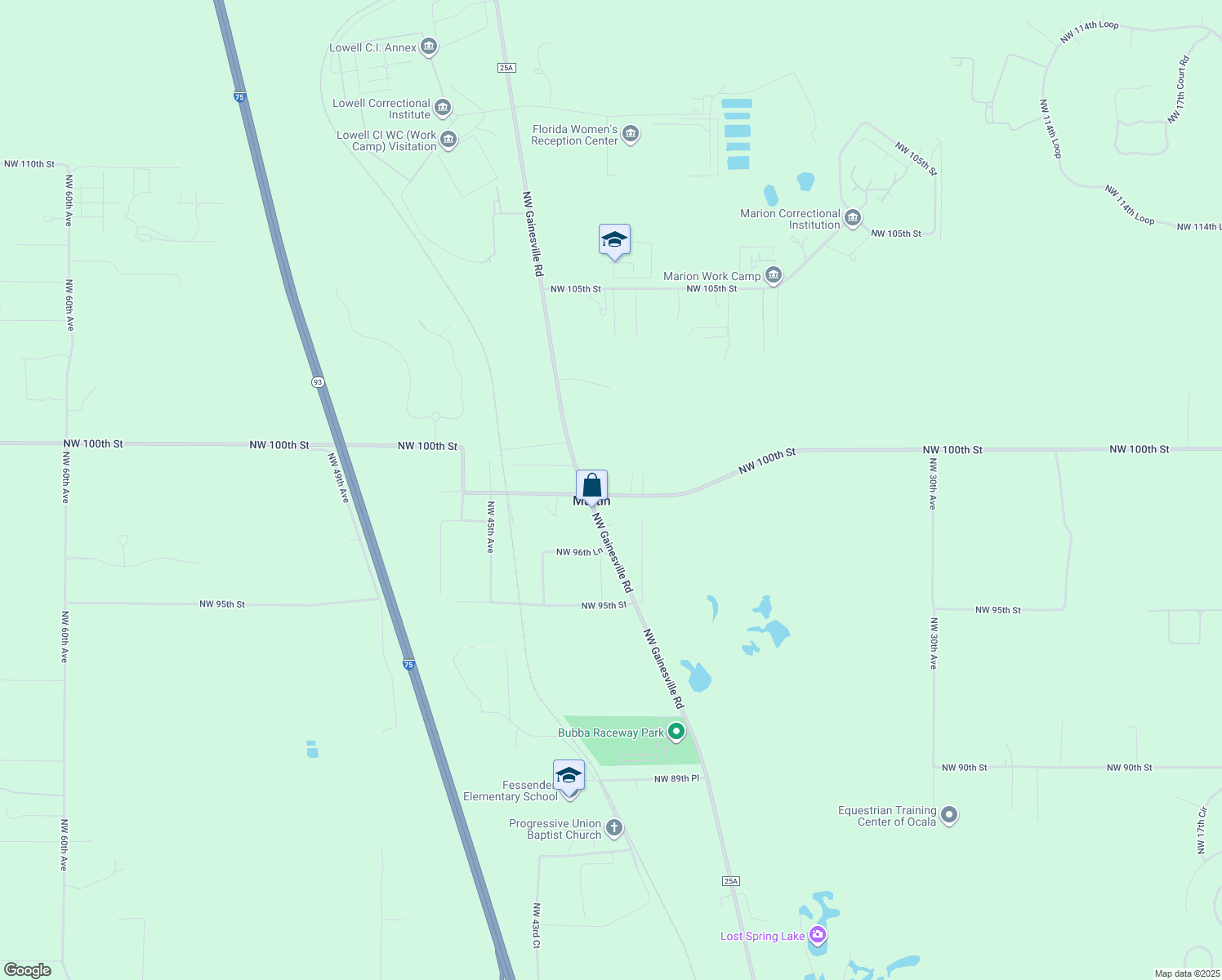 map of restaurants, bars, coffee shops, grocery stores, and more near 4111 Northwest 100th Street in Ocala