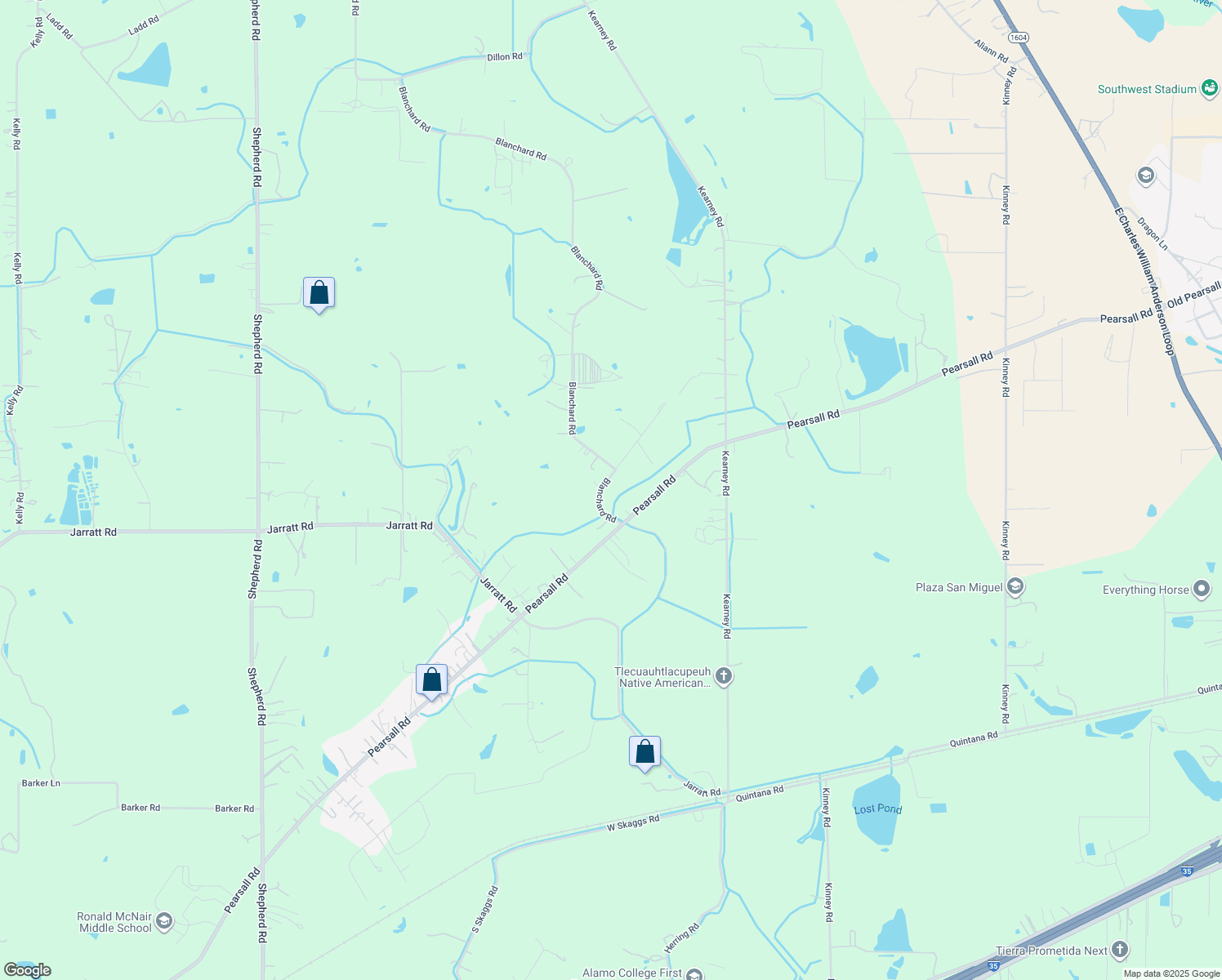 map of restaurants, bars, coffee shops, grocery stores, and more near 10571 Pearsall Road in Atascosa
