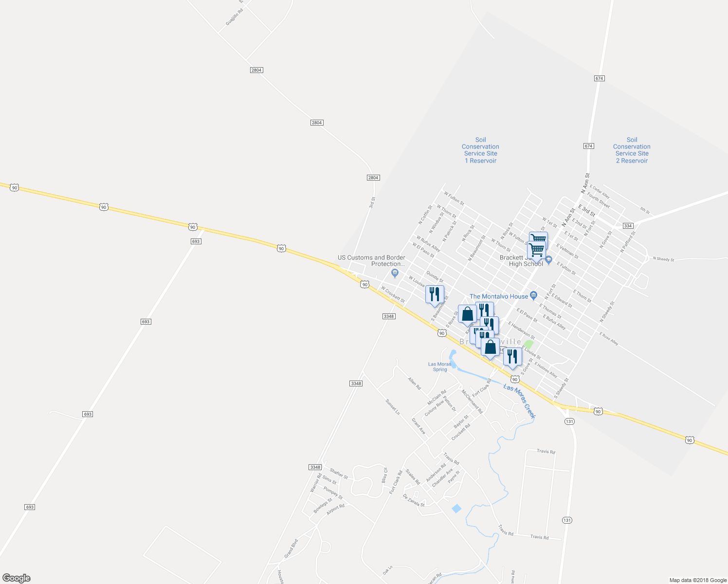 map of restaurants, bars, coffee shops, grocery stores, and more near 800 U.S. 90 in Brackettville