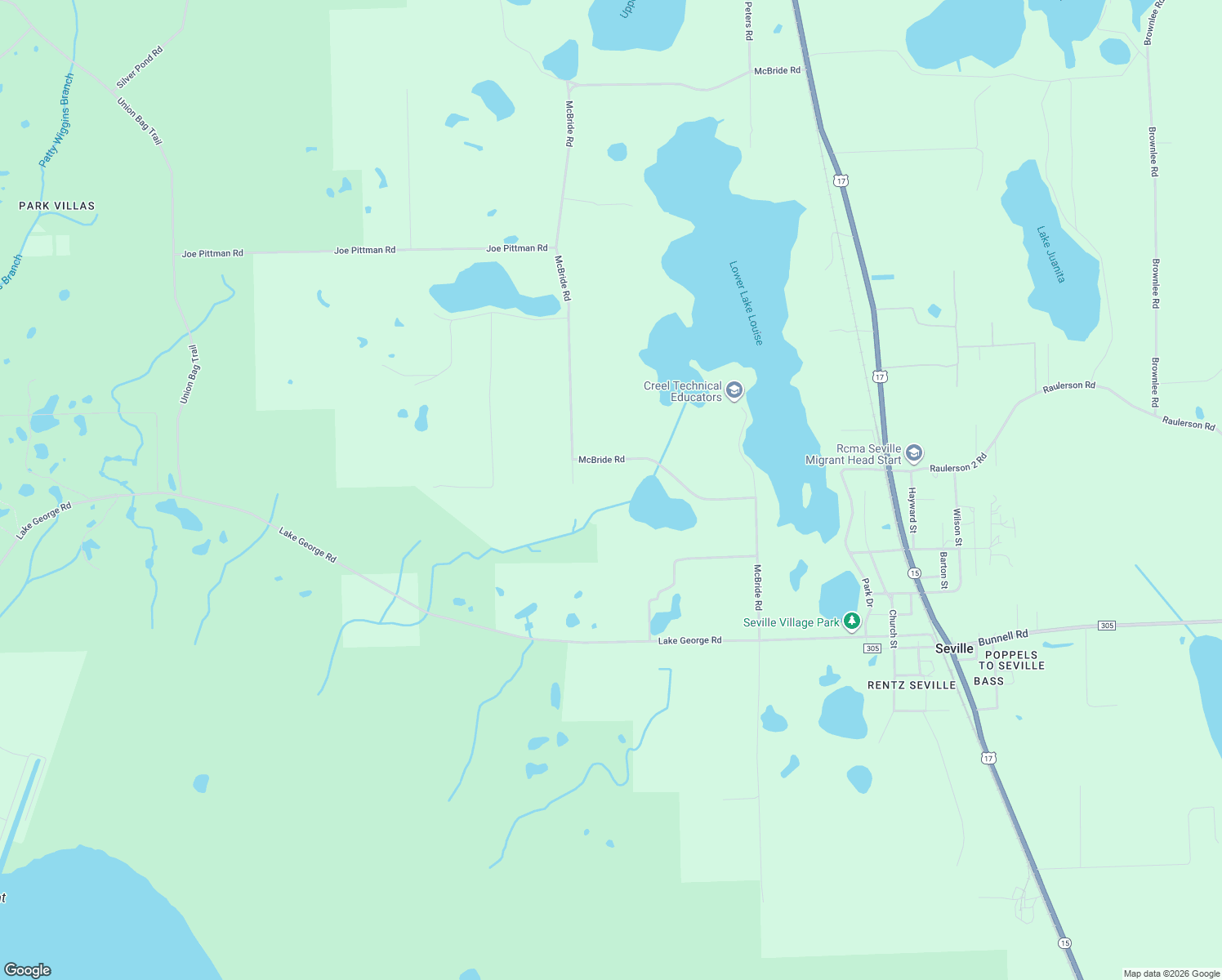 map of restaurants, bars, coffee shops, grocery stores, and more near 1985 McBride Road in Seville