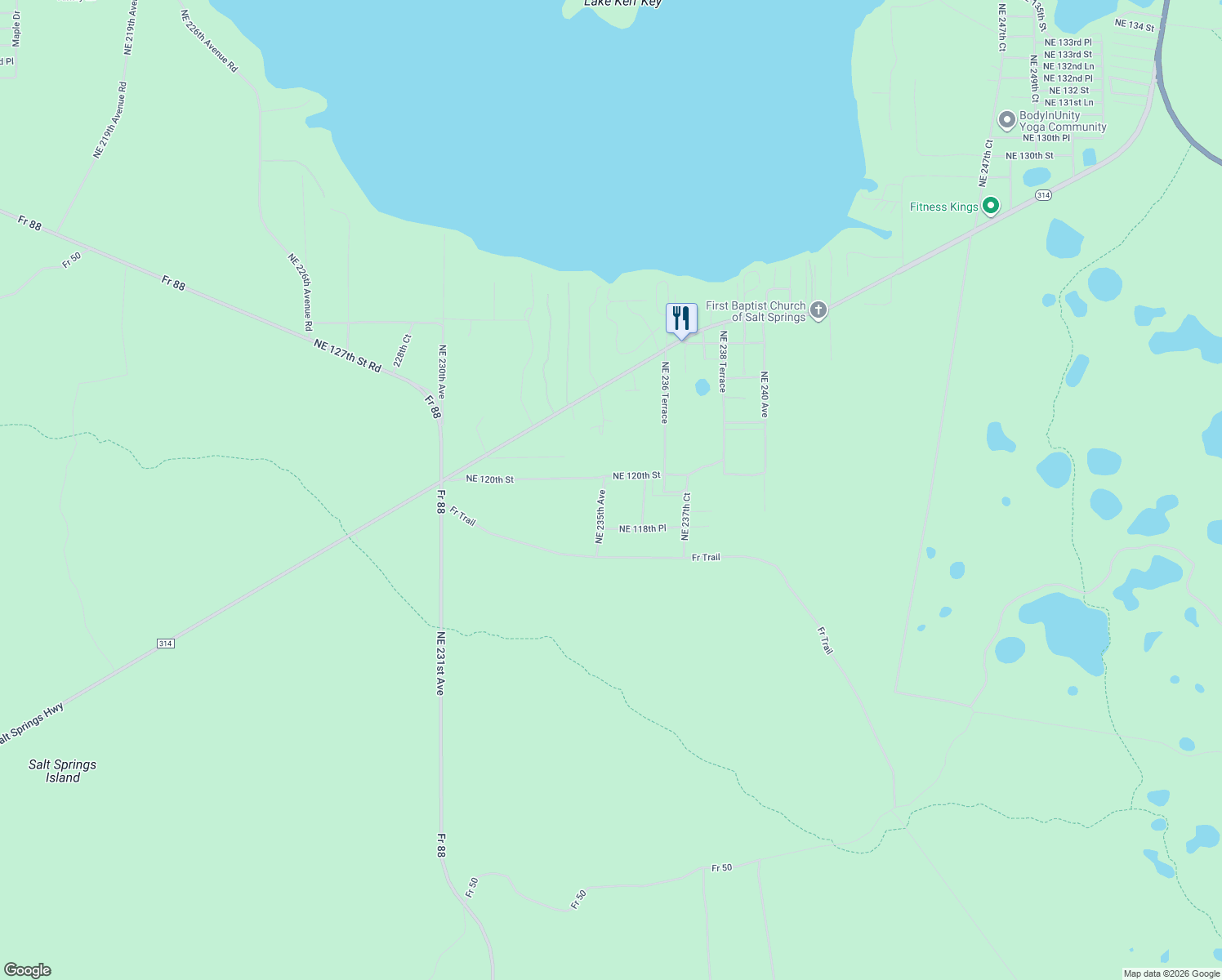 map of restaurants, bars, coffee shops, grocery stores, and more near 11985 Northeast 235th Avenue in Fort McCoy