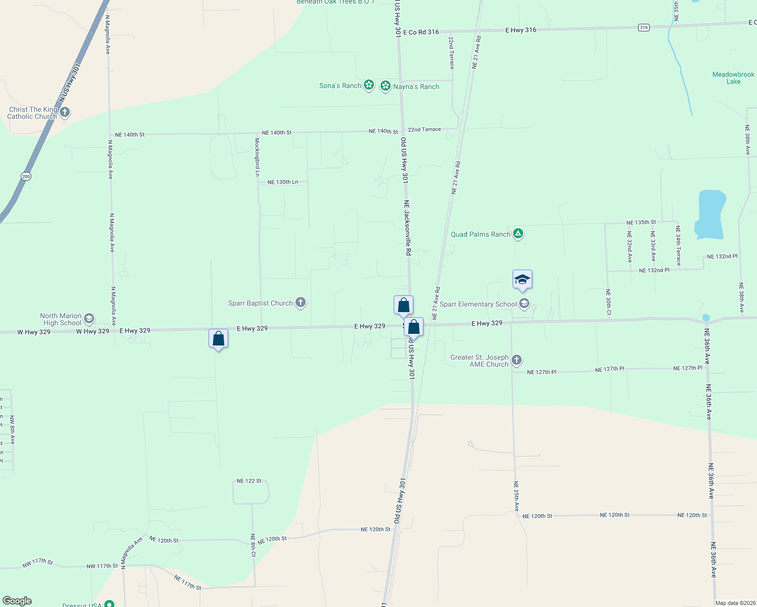 map of restaurants, bars, coffee shops, grocery stores, and more near 1825 East Highway 329 in Citra