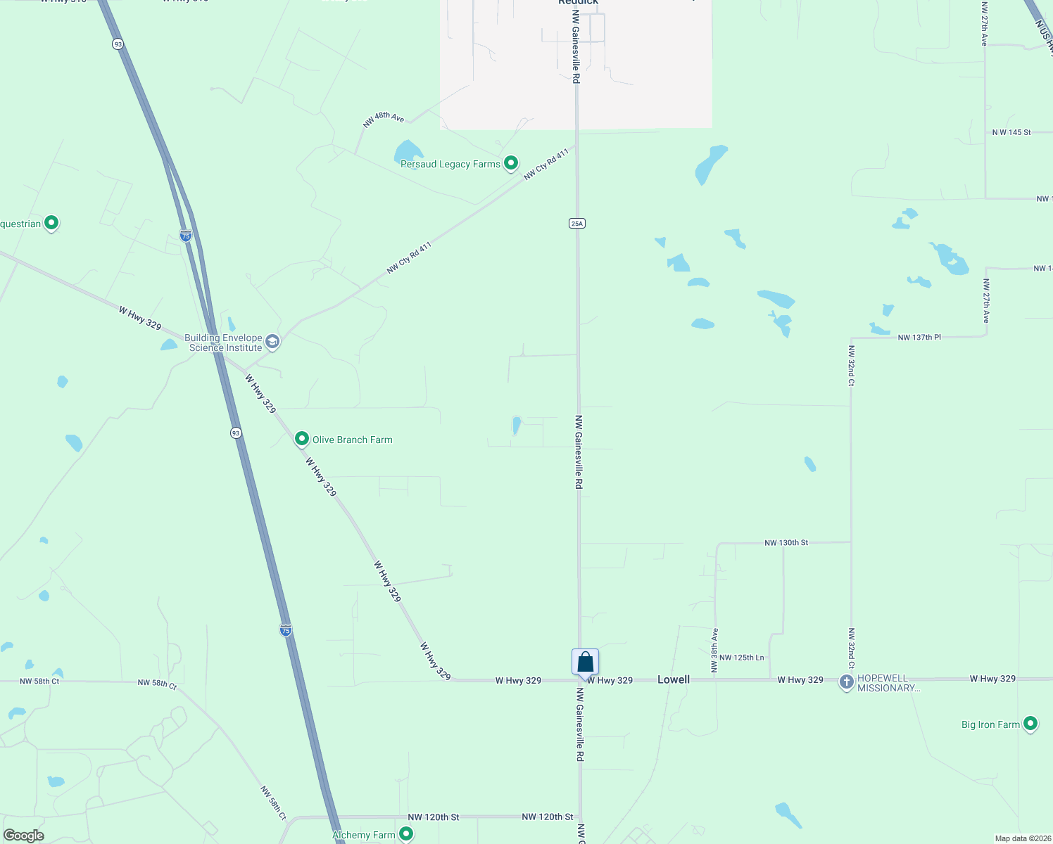 map of restaurants, bars, coffee shops, grocery stores, and more near 13460 Northwest Gainesville Road in Reddick