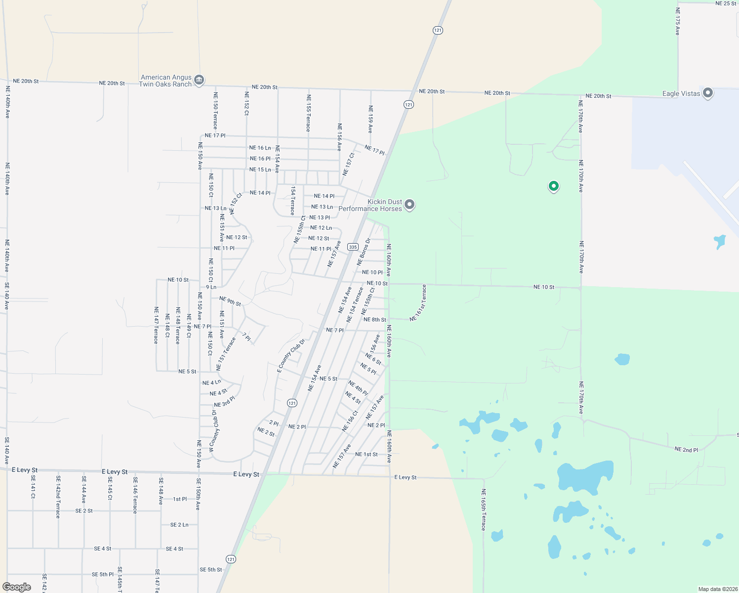map of restaurants, bars, coffee shops, grocery stores, and more near Northeast 155 Court in Williston