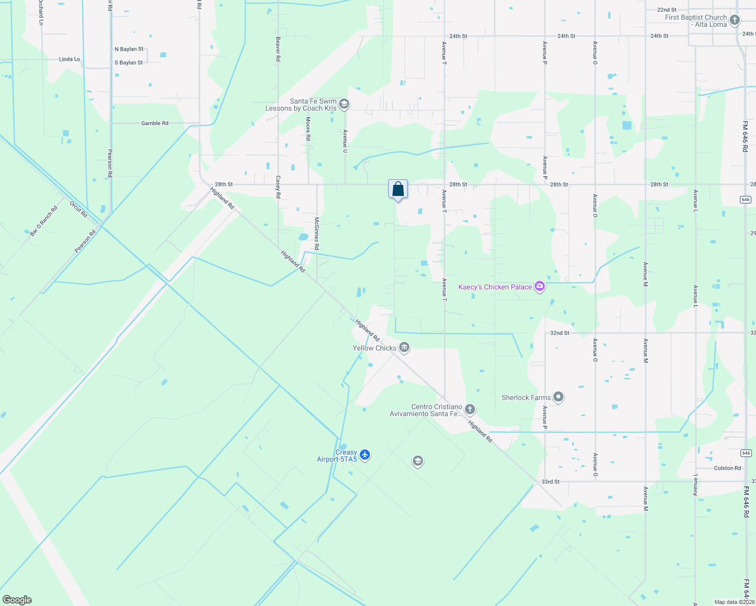 map of restaurants, bars, coffee shops, grocery stores, and more near 7018 Avenue V in Santa Fe