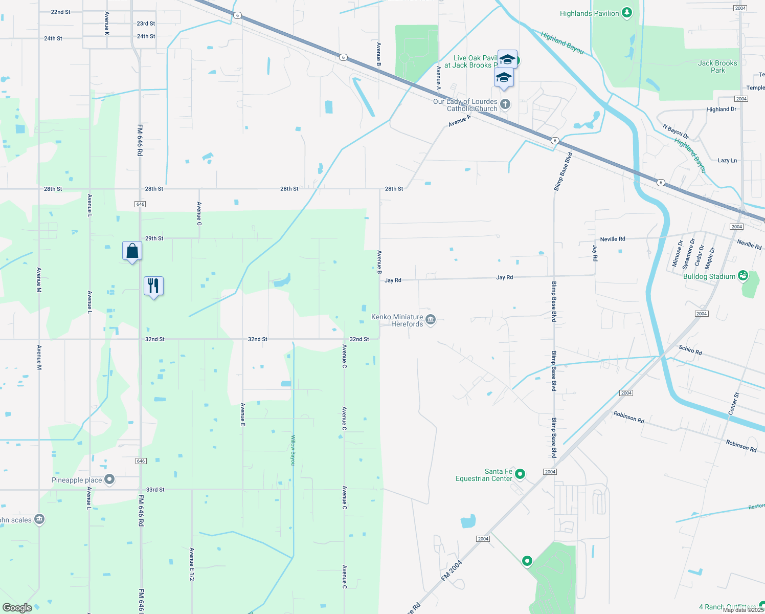 map of restaurants, bars, coffee shops, grocery stores, and more near 6909 Avenue B in Santa Fe